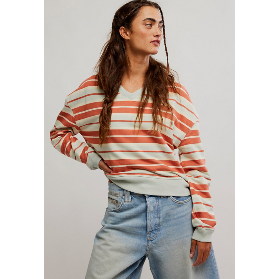 Free People - Classic Striped Shrunken Crew in Bruschetta Combo