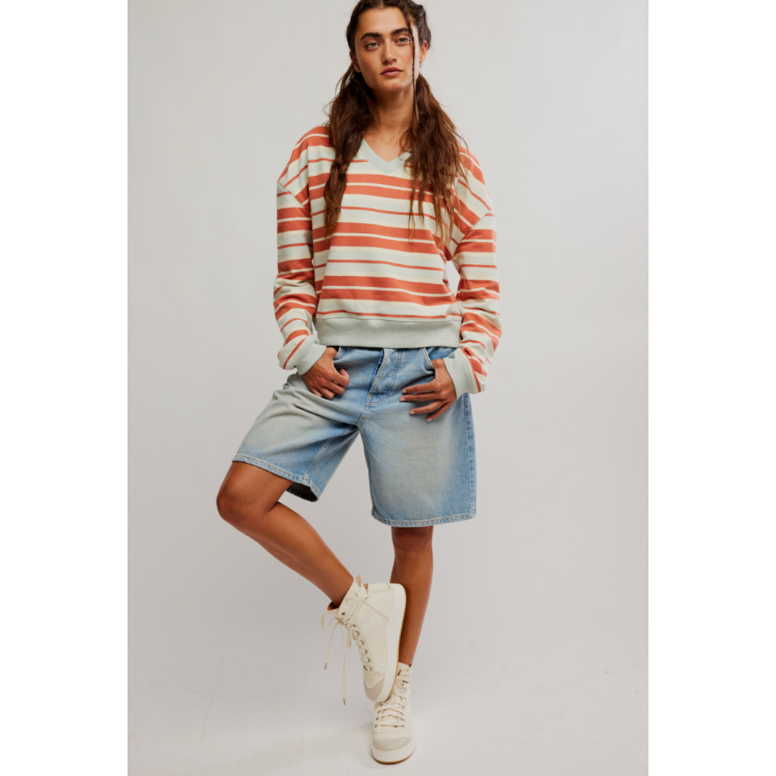 Free People - Classic Striped Shrunken Crew in Bruschetta Combo