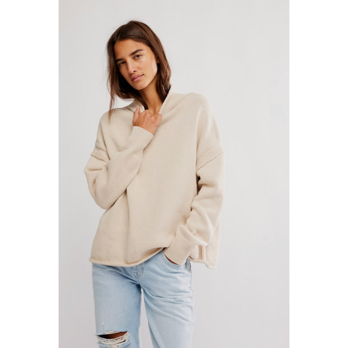 Free People - Torres Roll Neck Sweater in Sugar Swizzle