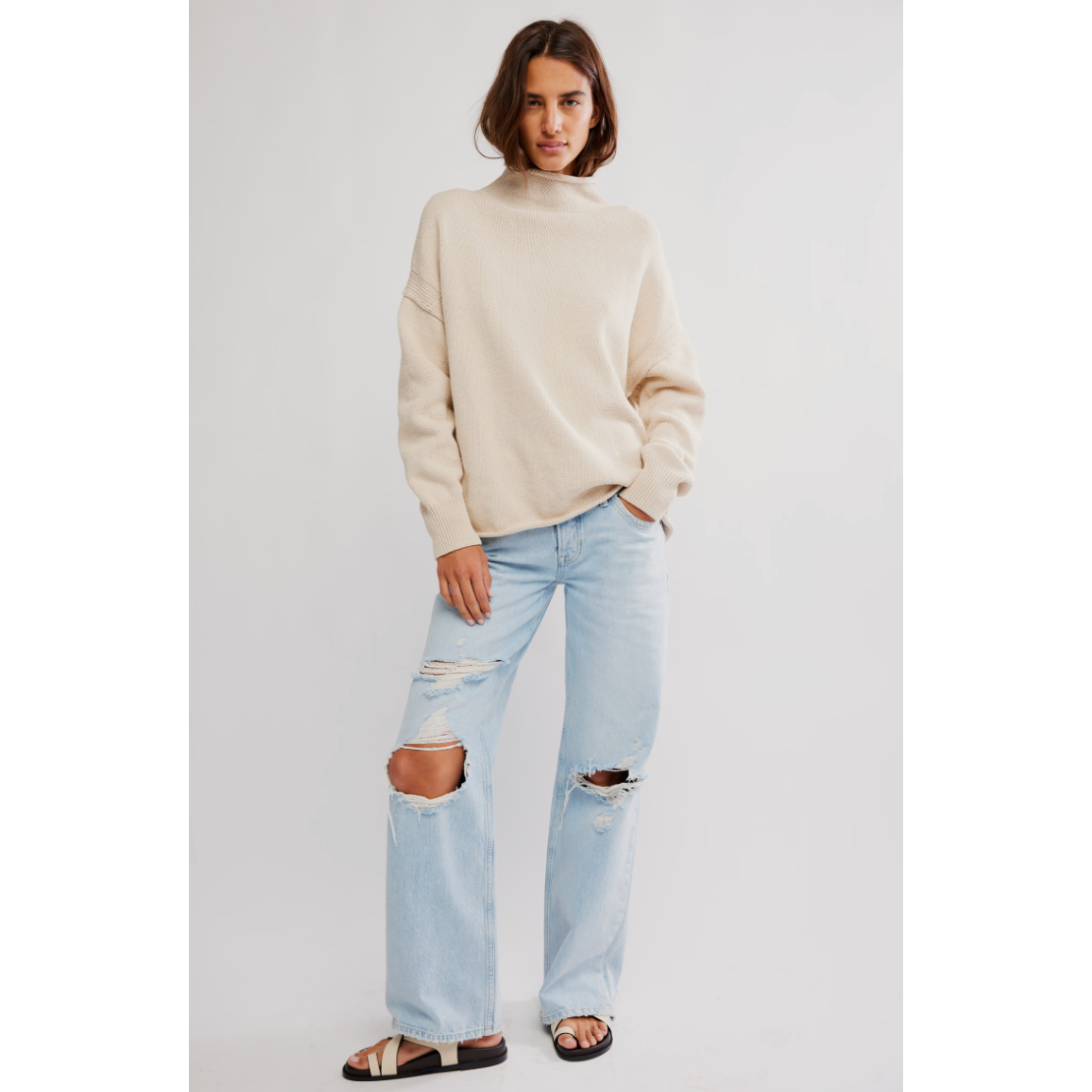 Free People - Torres Roll Neck Sweater in Sugar Swizzle