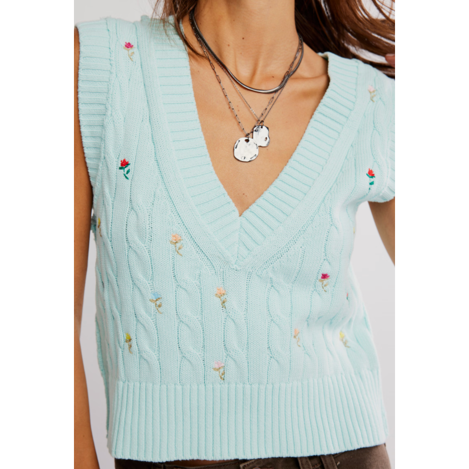Free People - Plumeria Floral Vest in Blue Glass