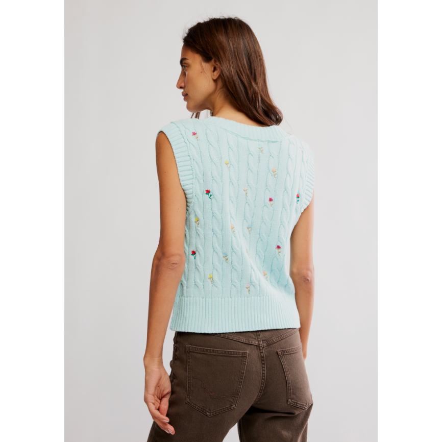 Free People - Plumeria Floral Vest in Blue Glass