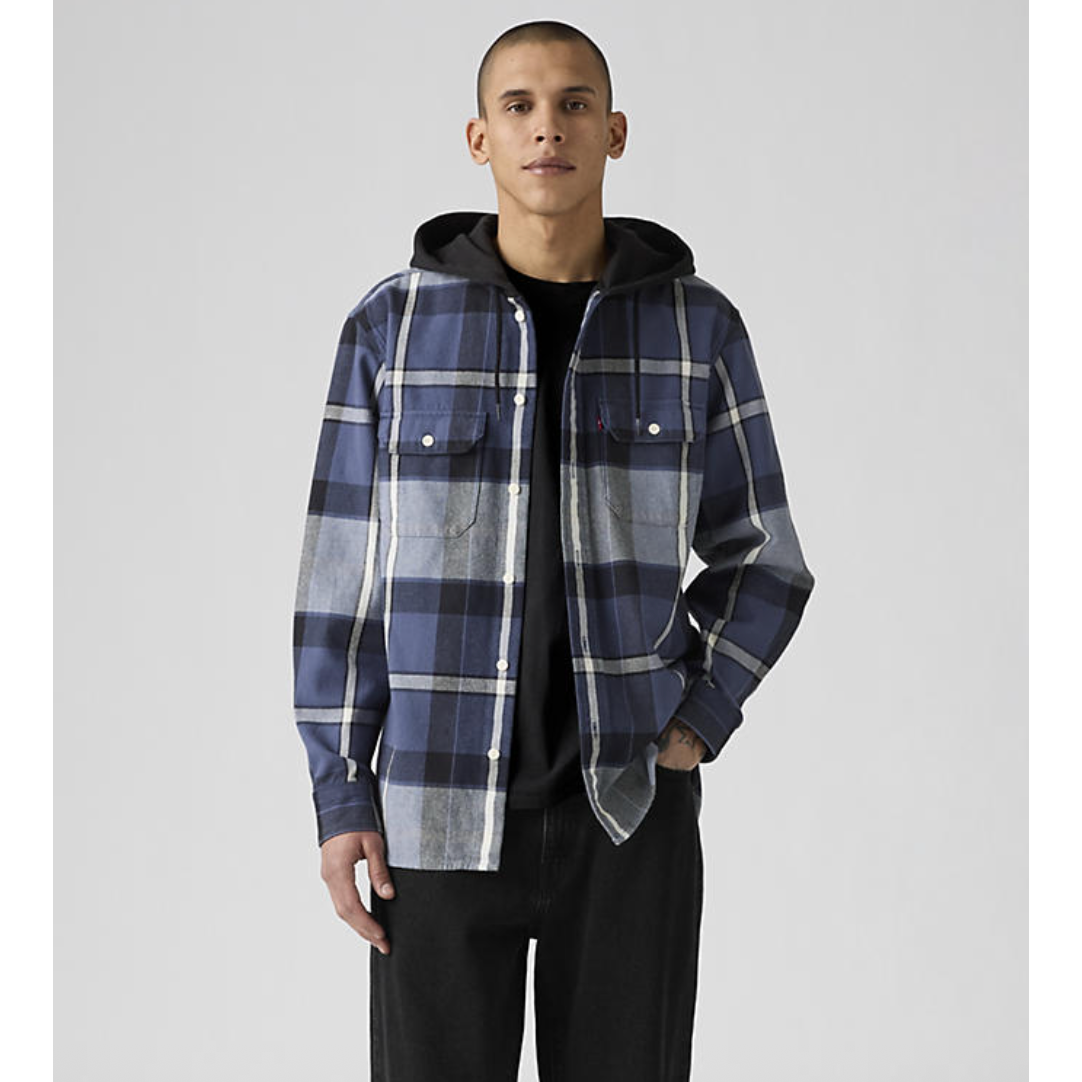 Levi's - Hooded Classic Worker Shirt in Temescal Plaid Vintage Indigo