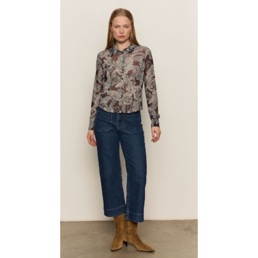 Sanctuary - Fitted Mesh Button Down Blouse in Mineral Paisley