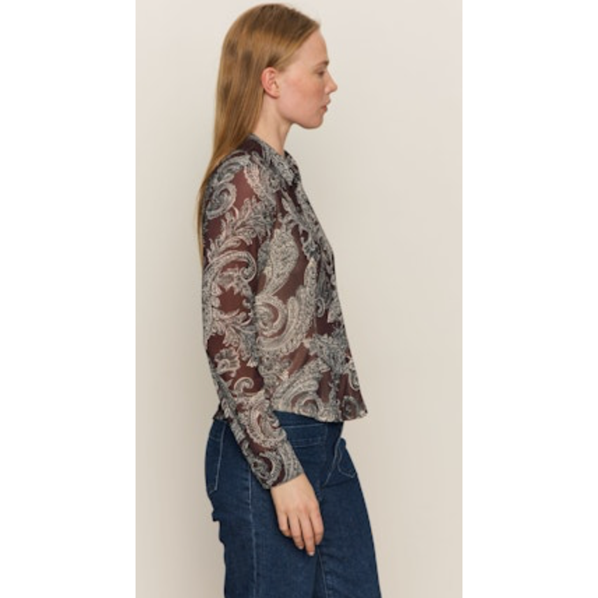 Sanctuary - Fitted Mesh Button Down Blouse in Mineral Paisley