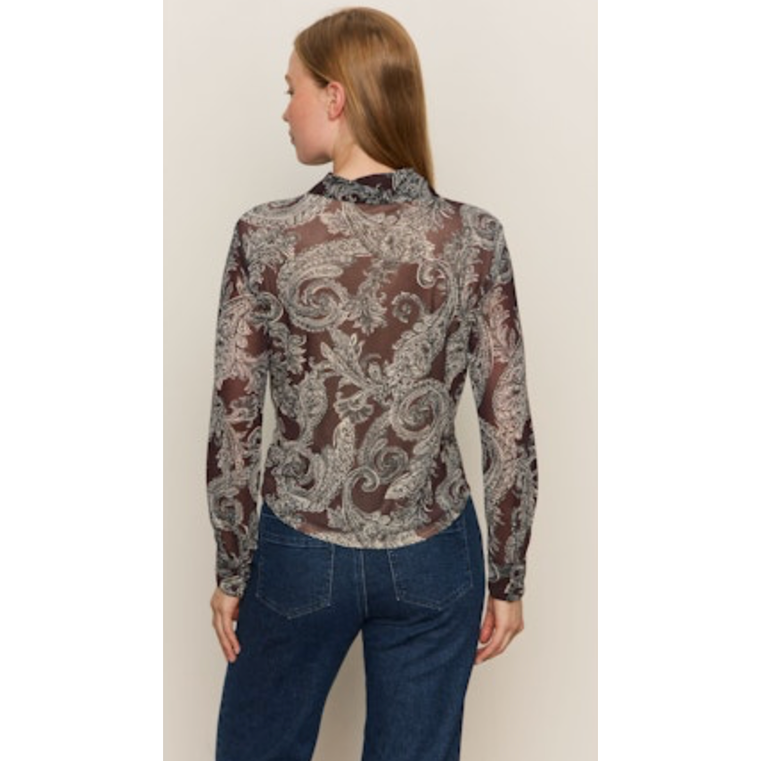Sanctuary - Fitted Mesh Button Down Blouse in Mineral Paisley