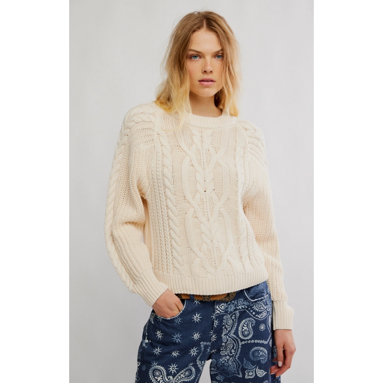 Free People - Frankie Cable Sweater in Buttercream