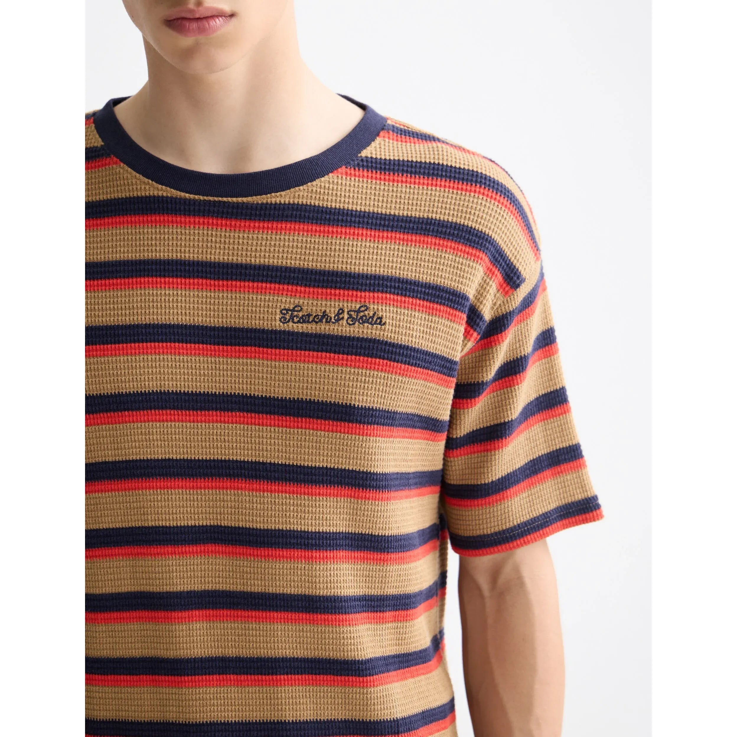 Scotch & Soda - Waffle Tee in Brown Multi Stripe