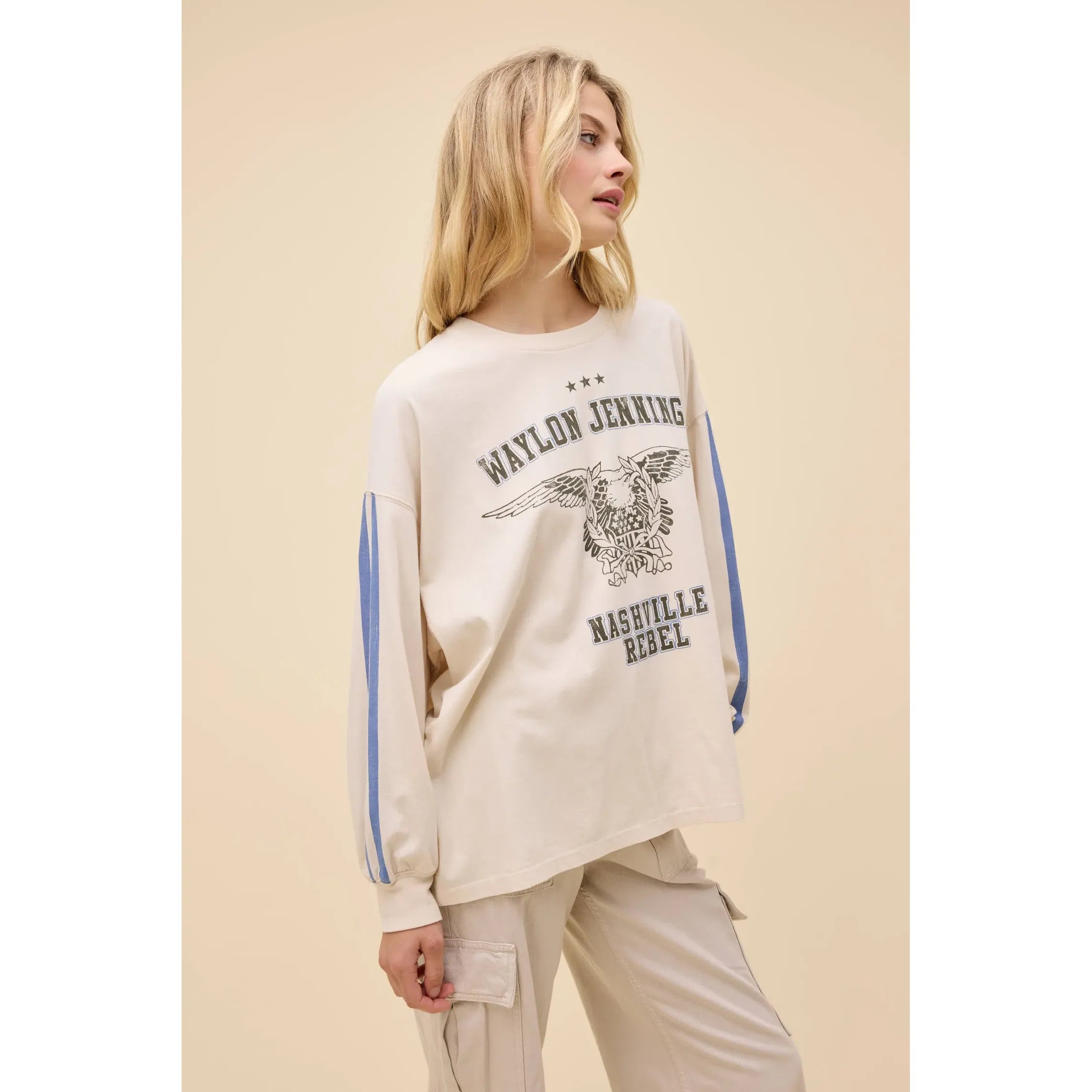 Daydreamer - Waylon Jenning Nashville Rebel L/S Tee in Dirty White