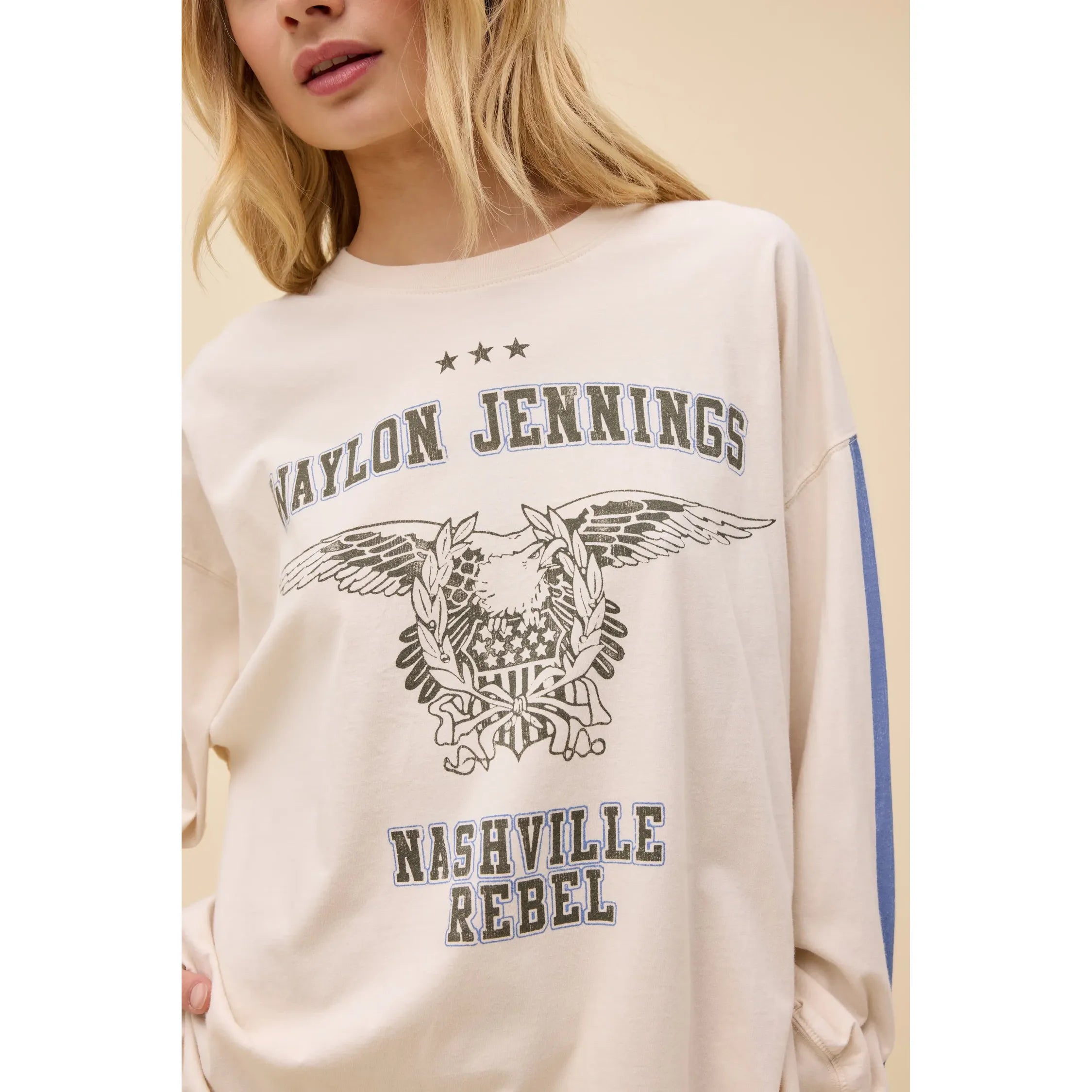 Daydreamer - Waylon Jenning Nashville Rebel L/S Tee in Dirty White
