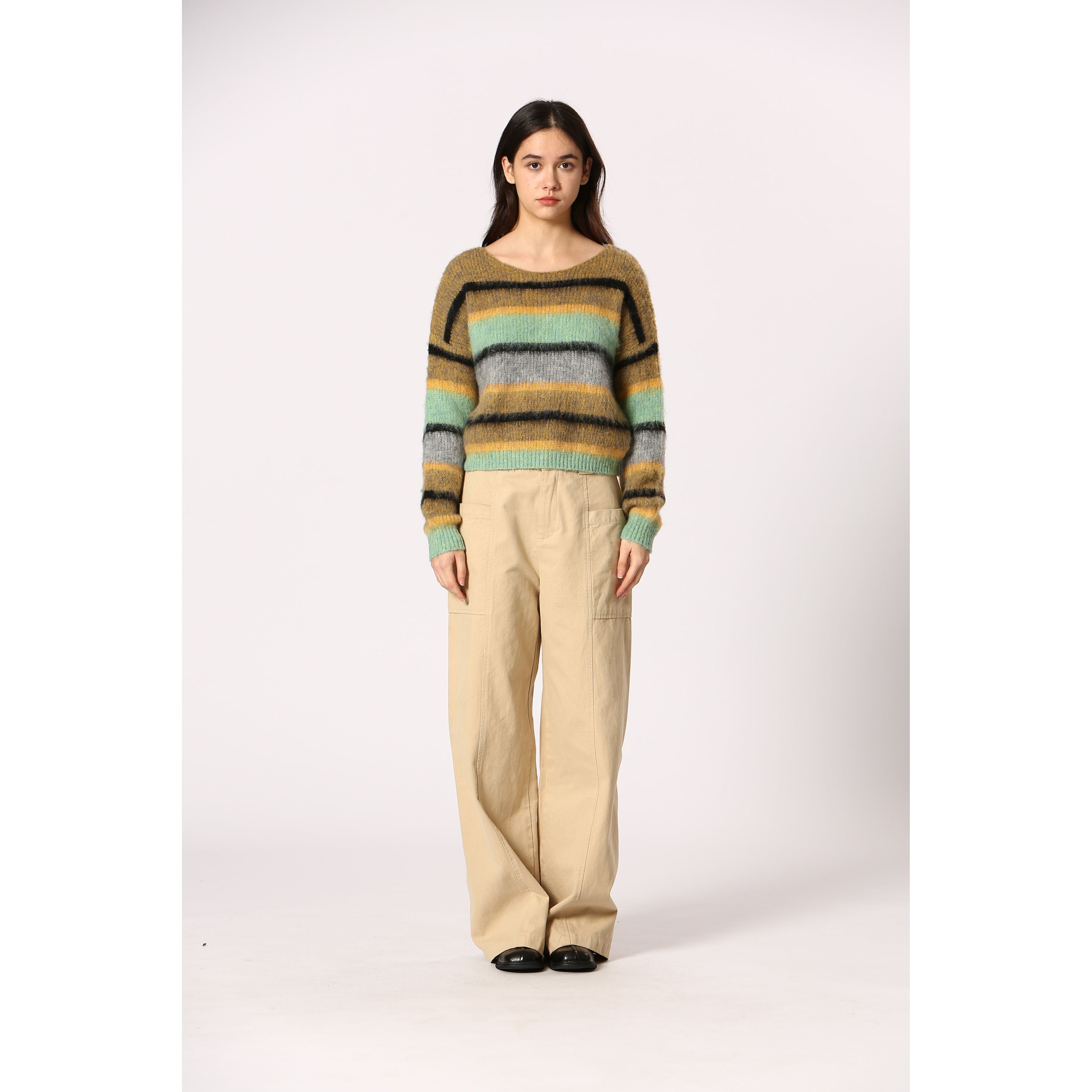 Korner - Chunky Knit Sweater in Green Stripe