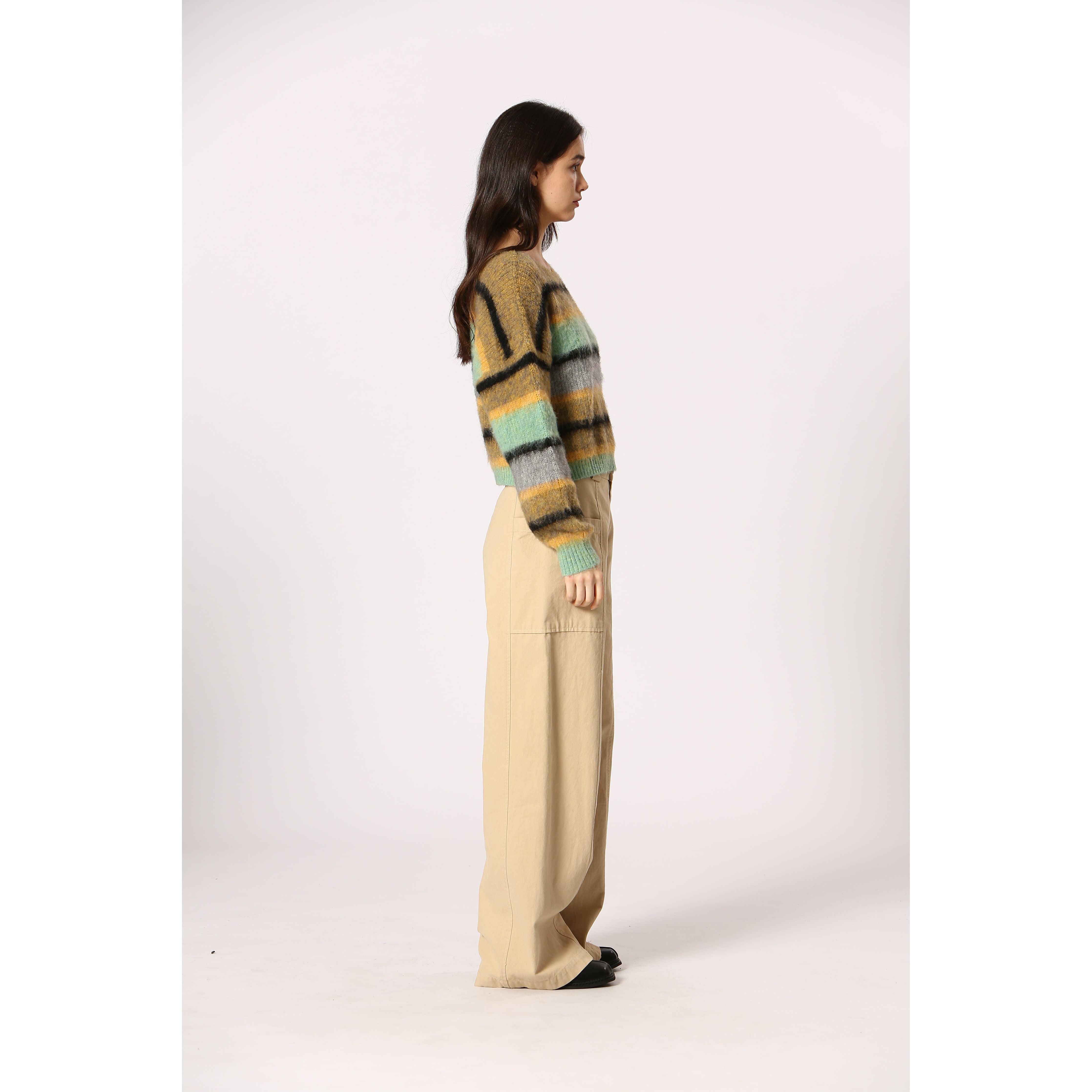 Korner - Chunky Knit Sweater in Green Stripe