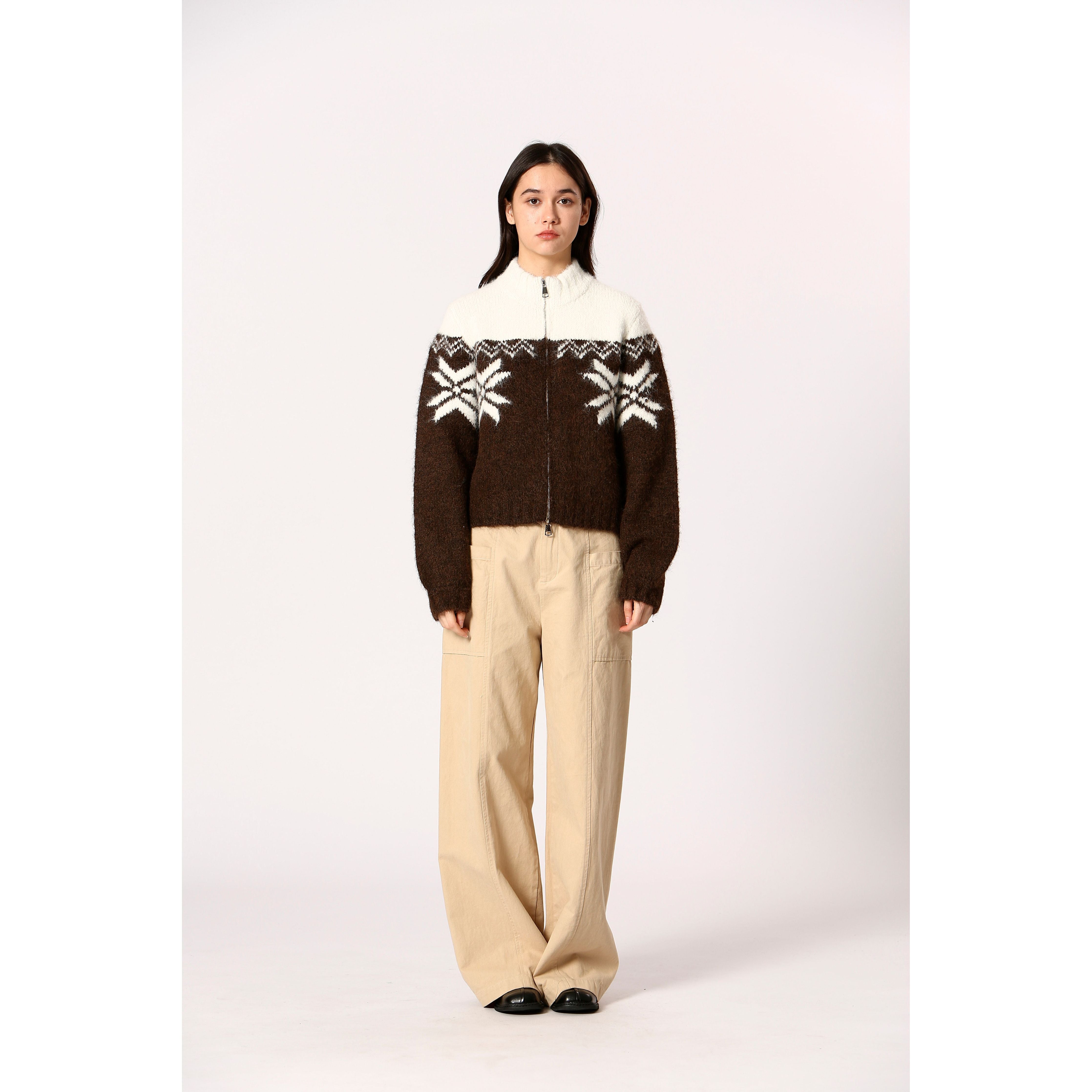 Korner - Chunky Knit Zip Up Sweater in Brown