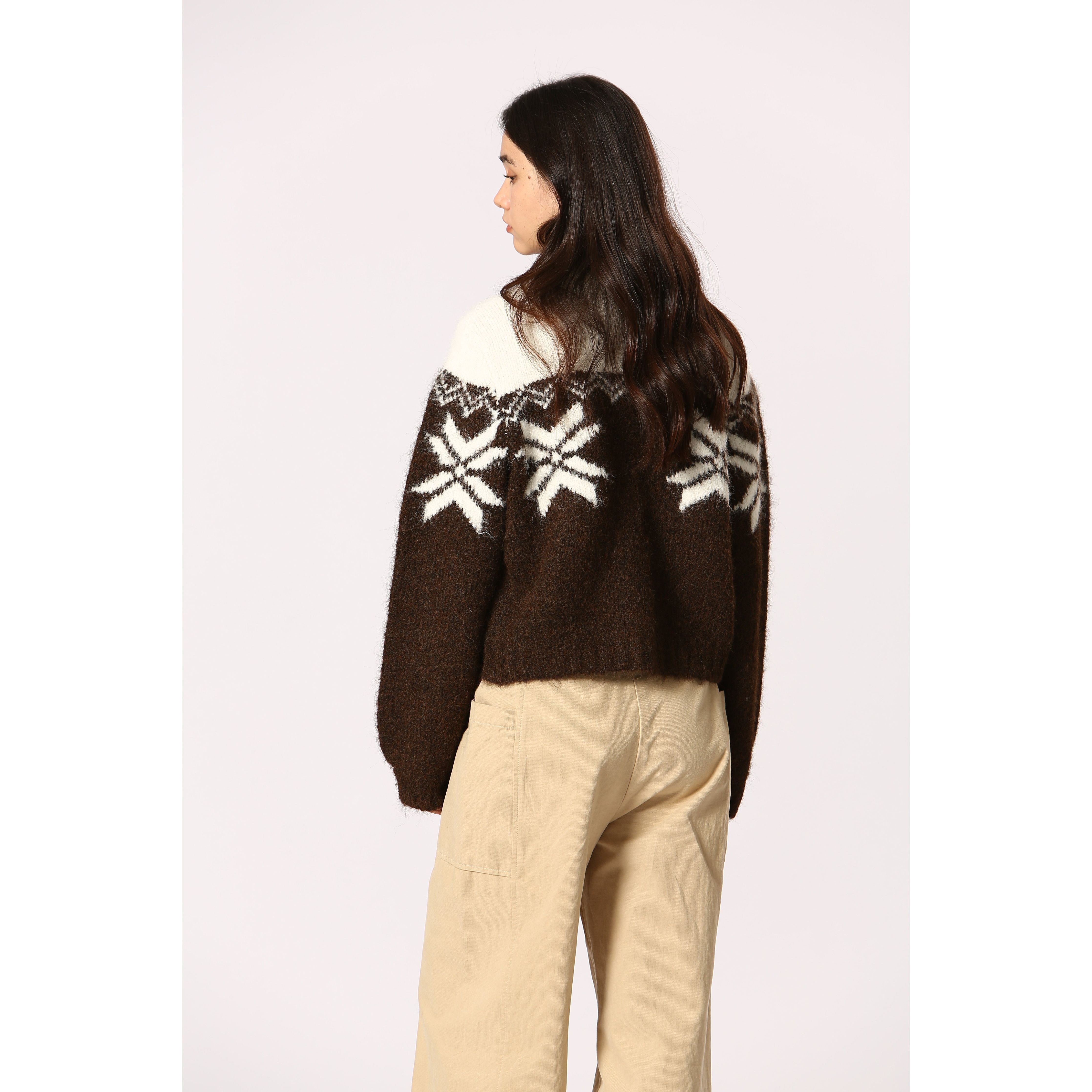 Korner - Chunky Knit Zip Up Sweater in Brown