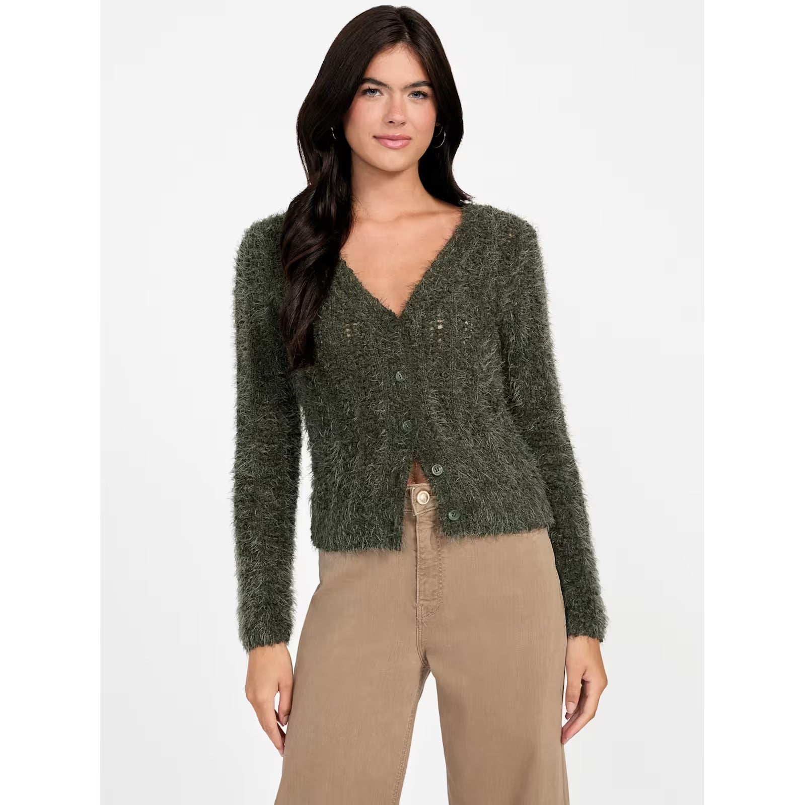 Guess - Bea Open Stitch Cardigan in Green Depths