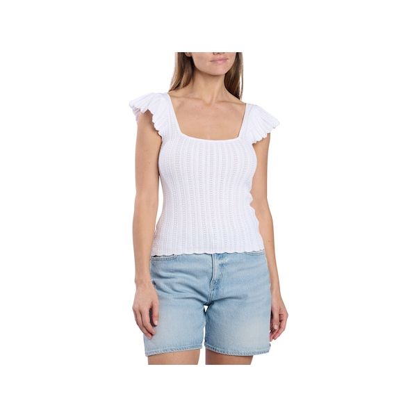Guess - Pointelle Laurel Sweater Top in Pure White
