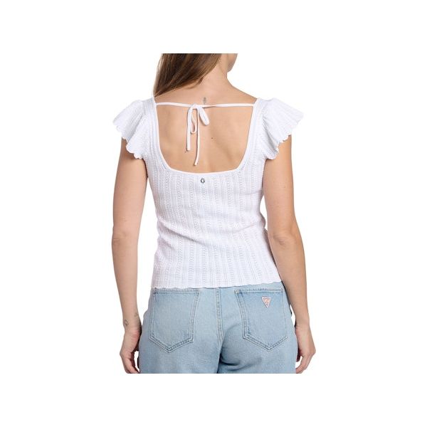 Guess - Pointelle Laurel Sweater Top in Pure White