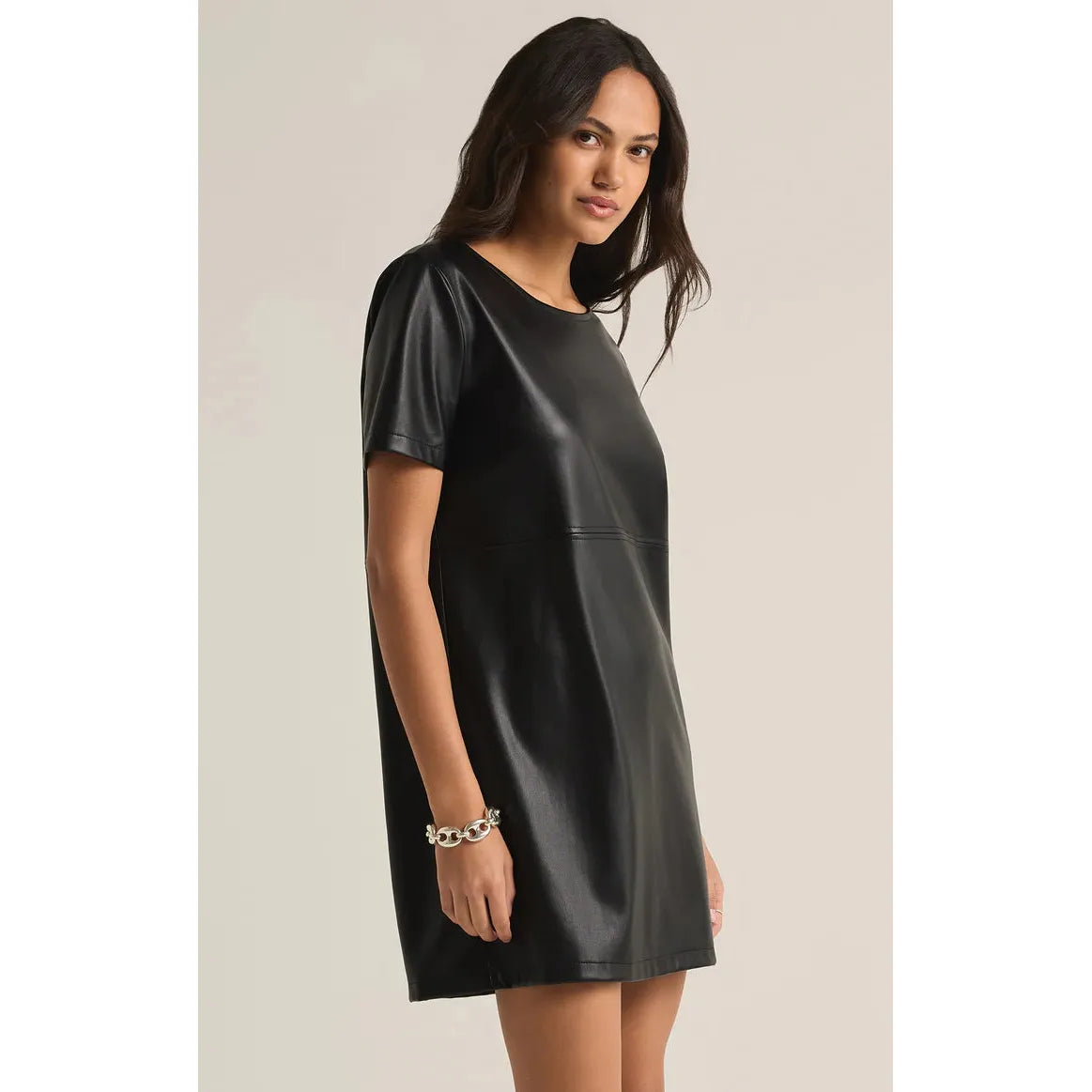 Z Supply - London Faux Leather Mini Dress in Black