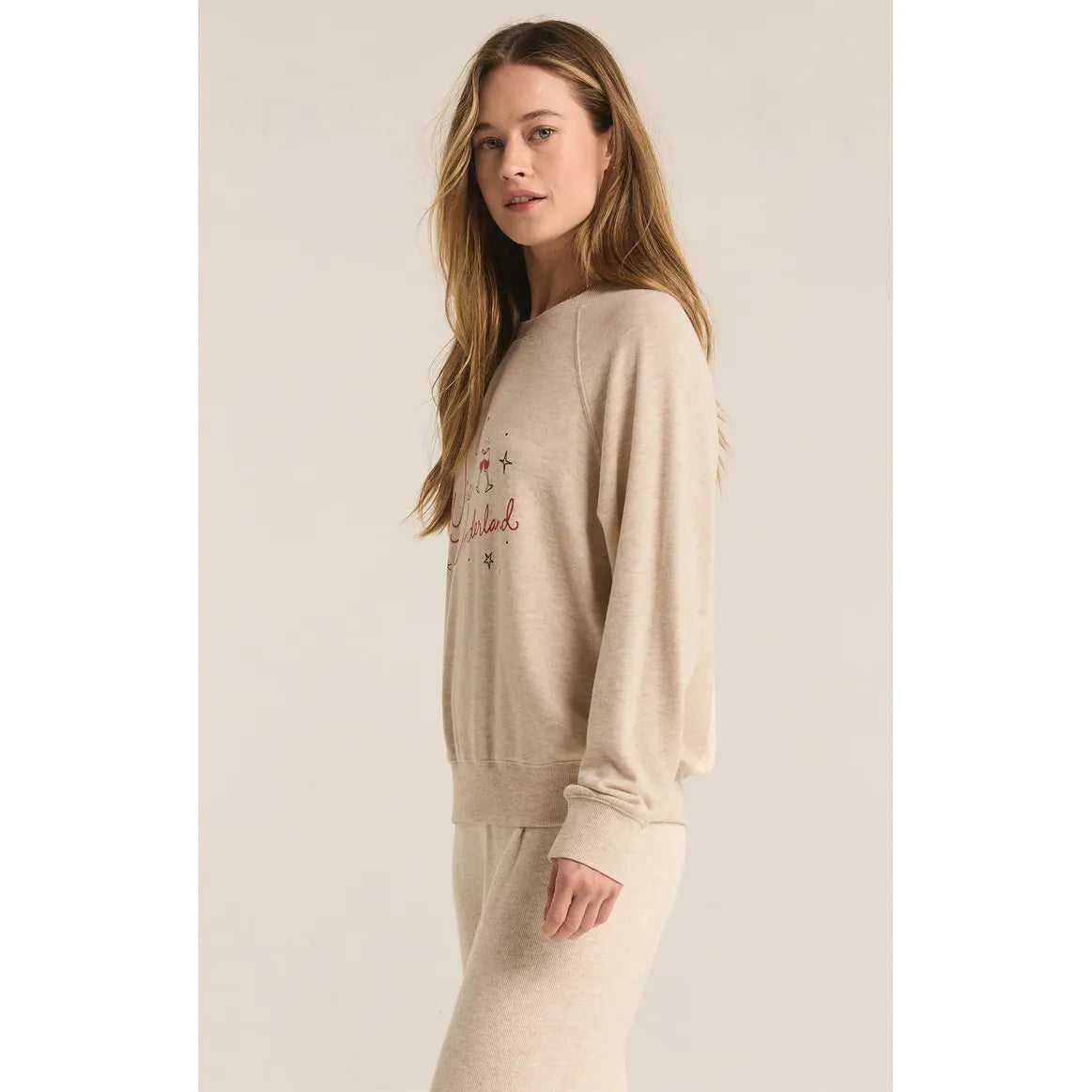 Z Supply -  Cassie Wine Wonderland Sweatshirt in Oat Heather