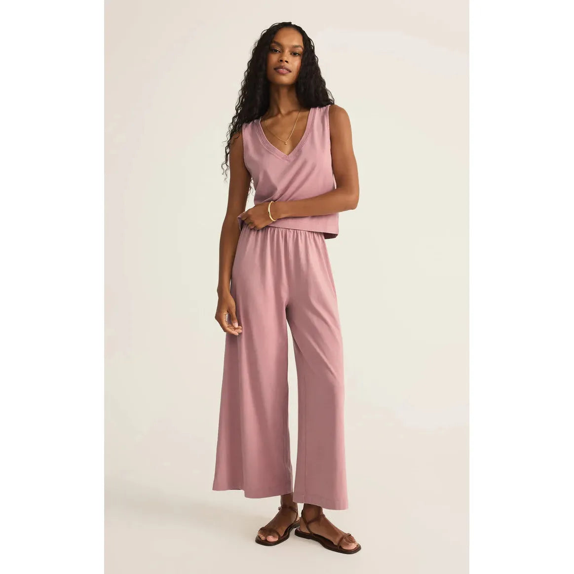 Z Supply - Scout Jersey Crop Flare Pant in Pink Smoke