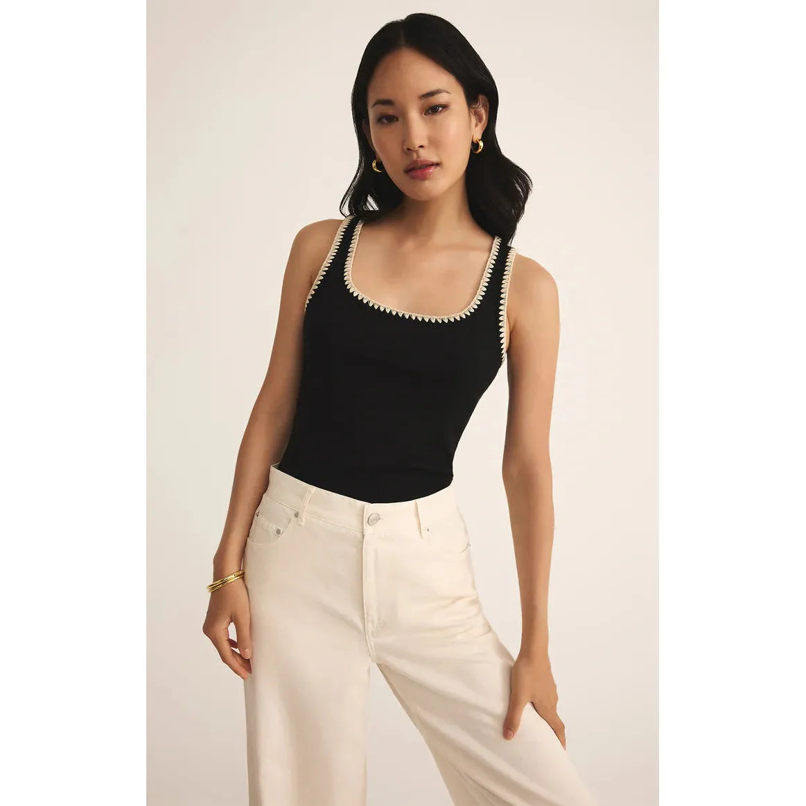 Z Supply - Jaidynn Whipstitch Rib Tank in Black