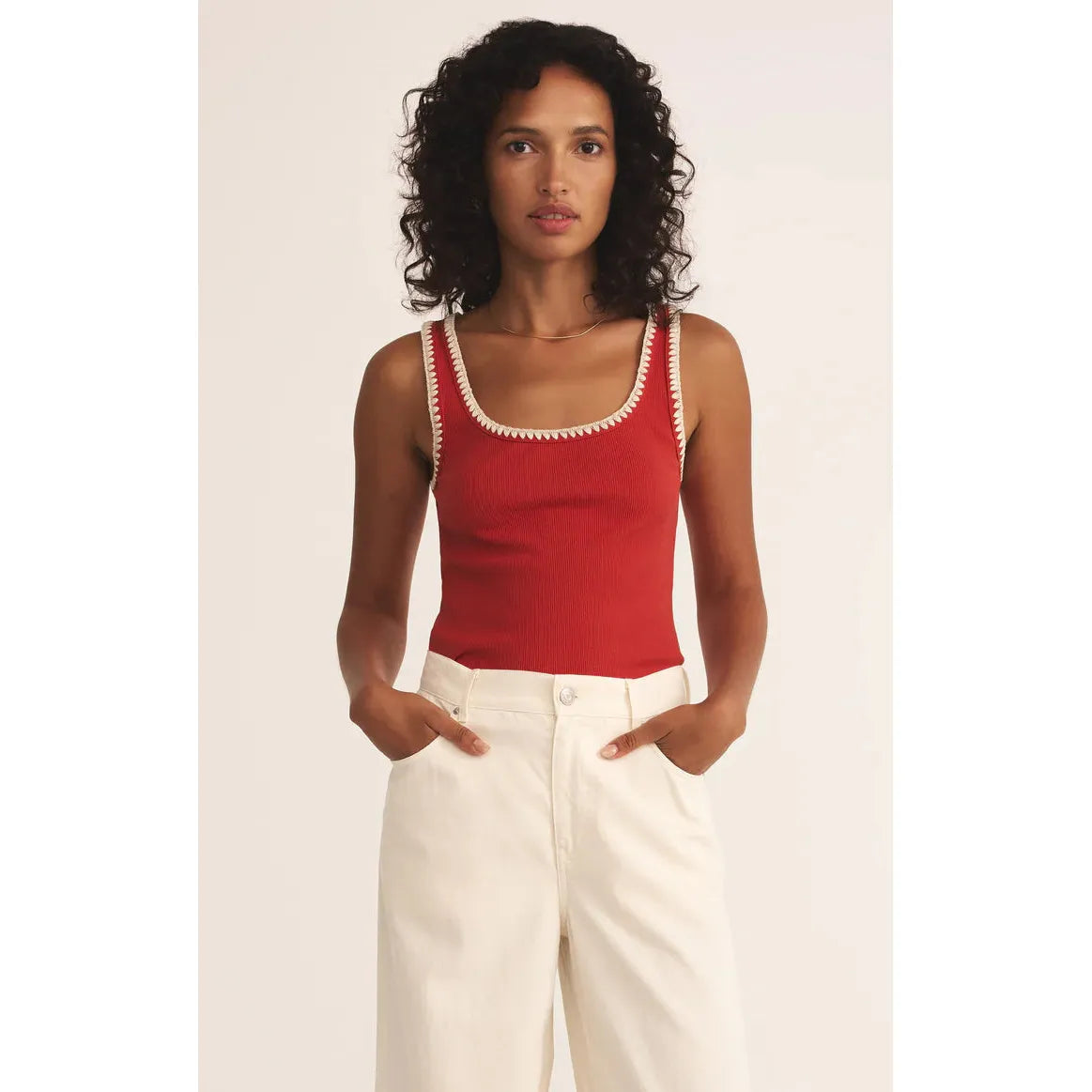 Z Supply - Jaidynn Whipstitch Rib Tank in Cabana Red