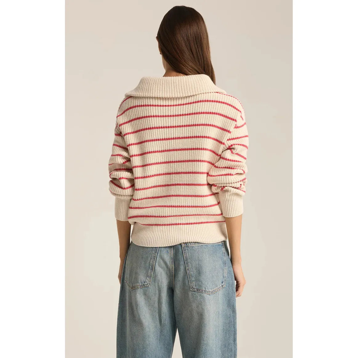 Z Supply - Villa Half Zip Stripe Sweater in Red Pepper