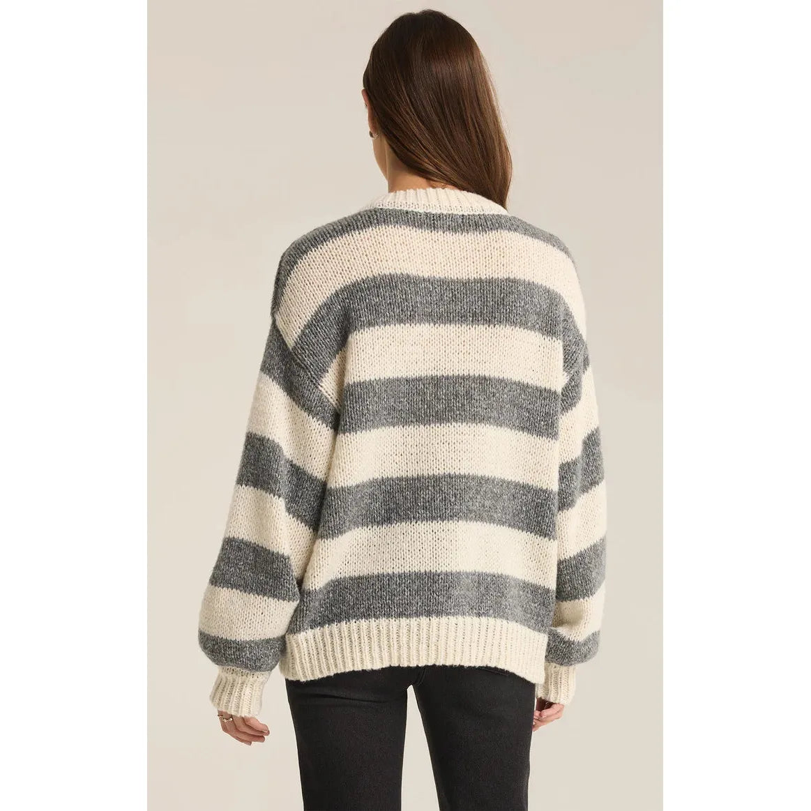 Z Supply - Anders Stripe Crew Neck Sweater in Heather Grey