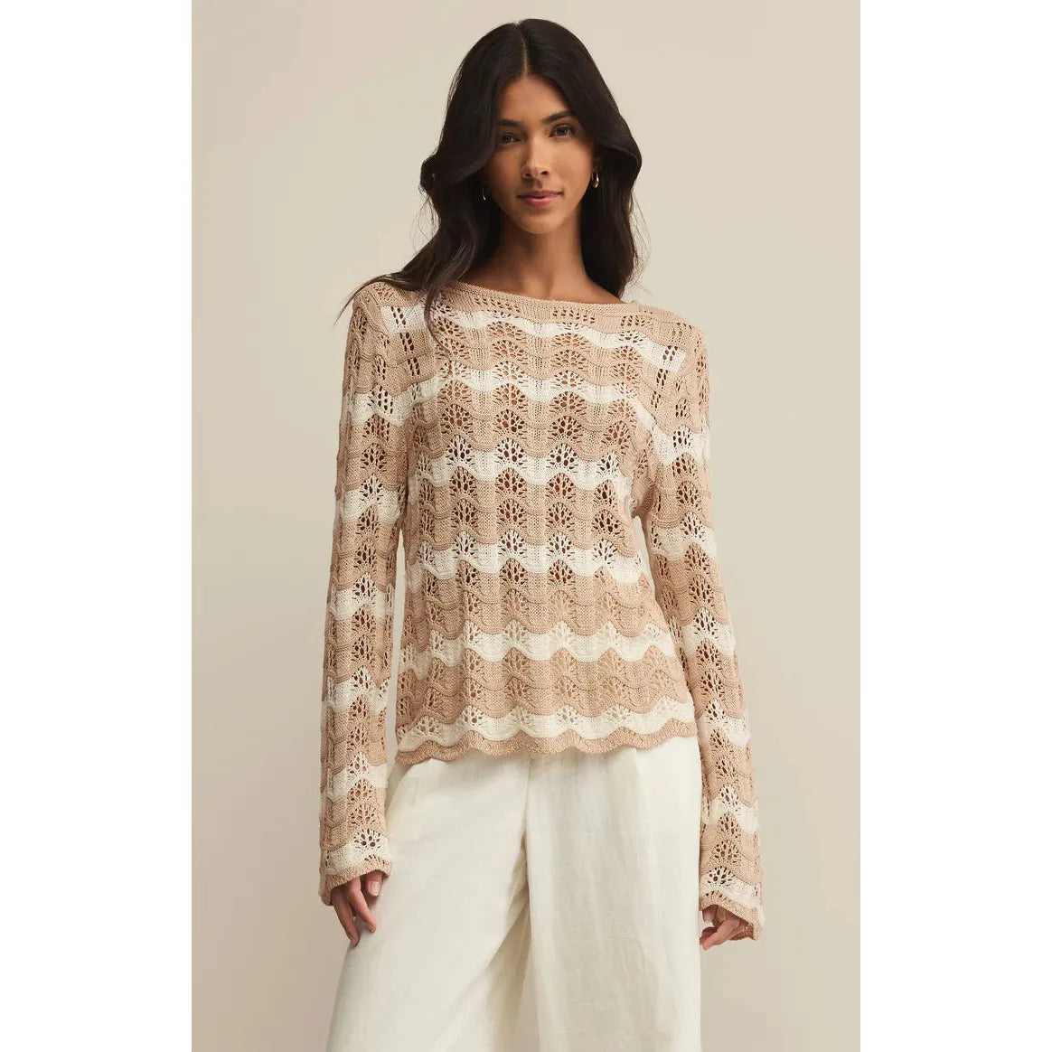 Z Supply - Azure Striped Crochet Sweater in Panna Cotta