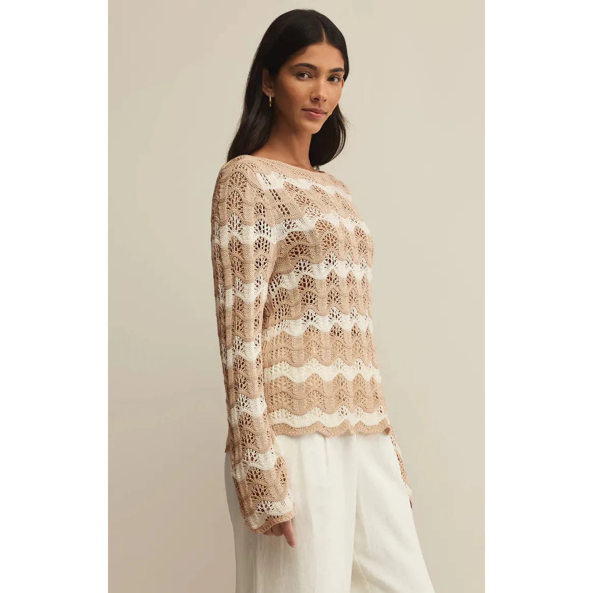 Z Supply - Azure Striped Crochet Sweater in Panna Cotta