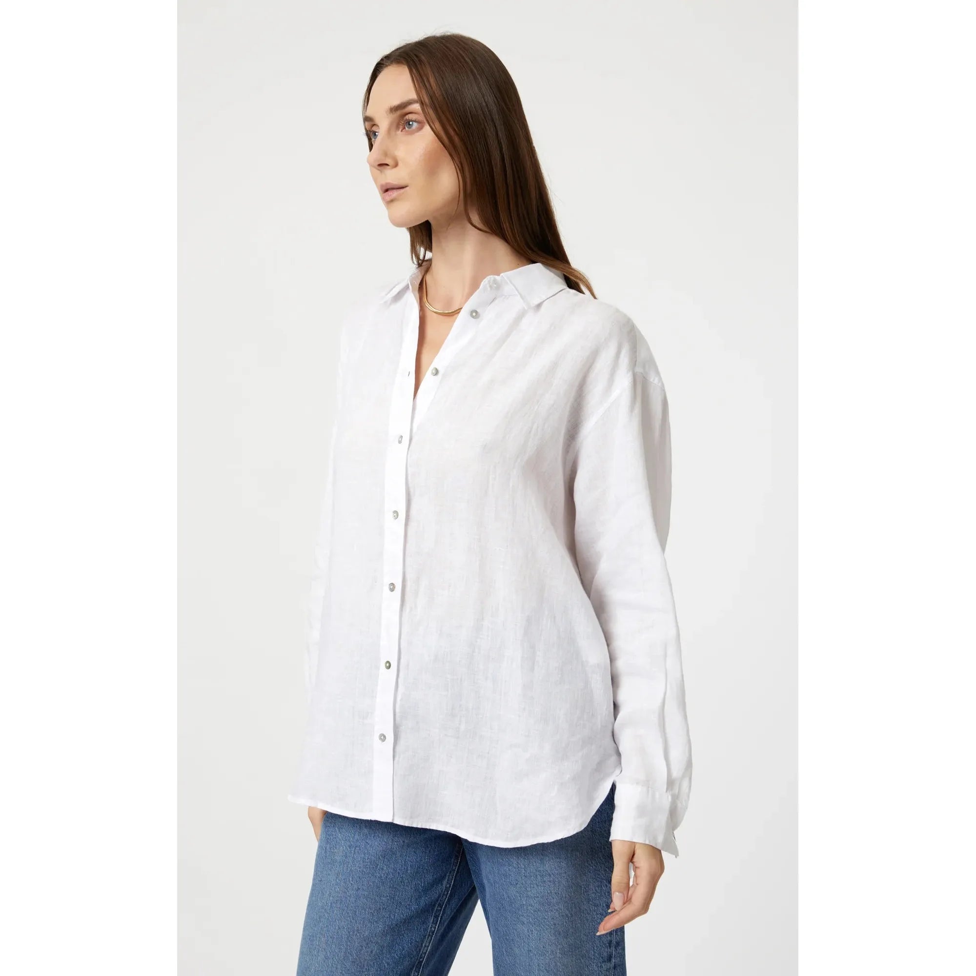 Mavi - Linen Button-Up Shirt in White