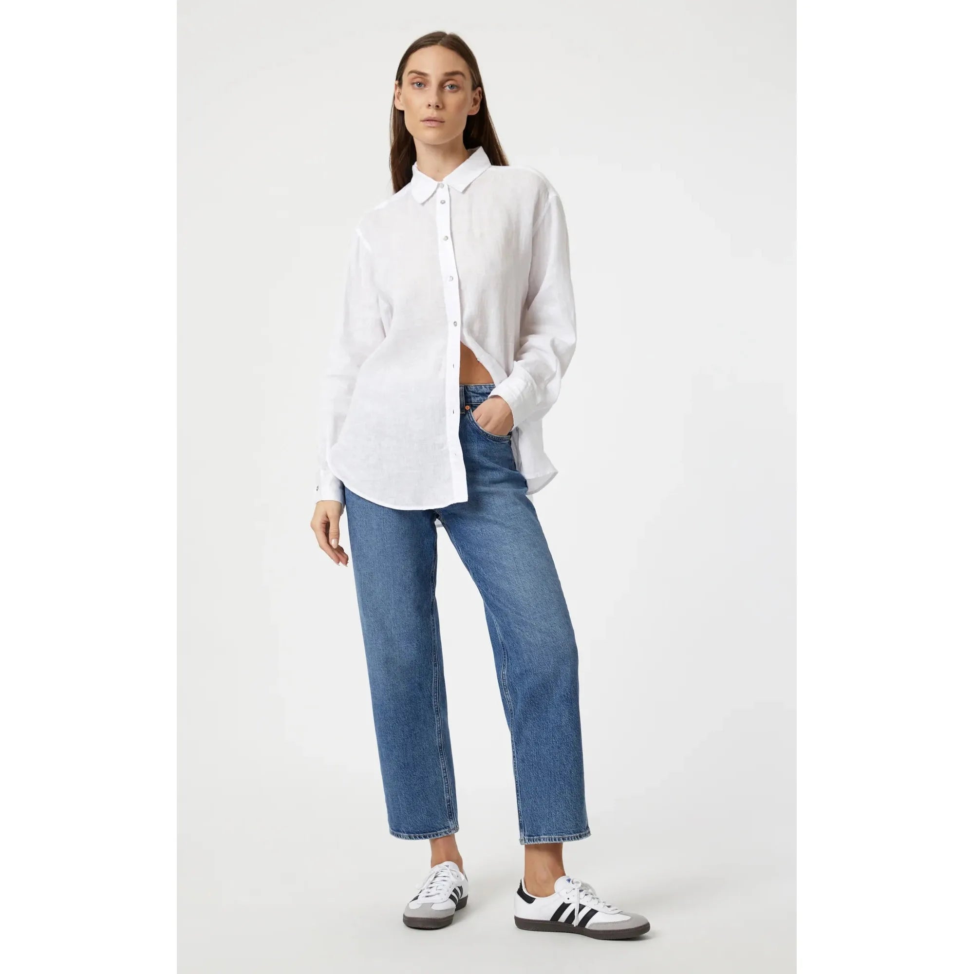 Mavi - Linen Button-Up Shirt in White
