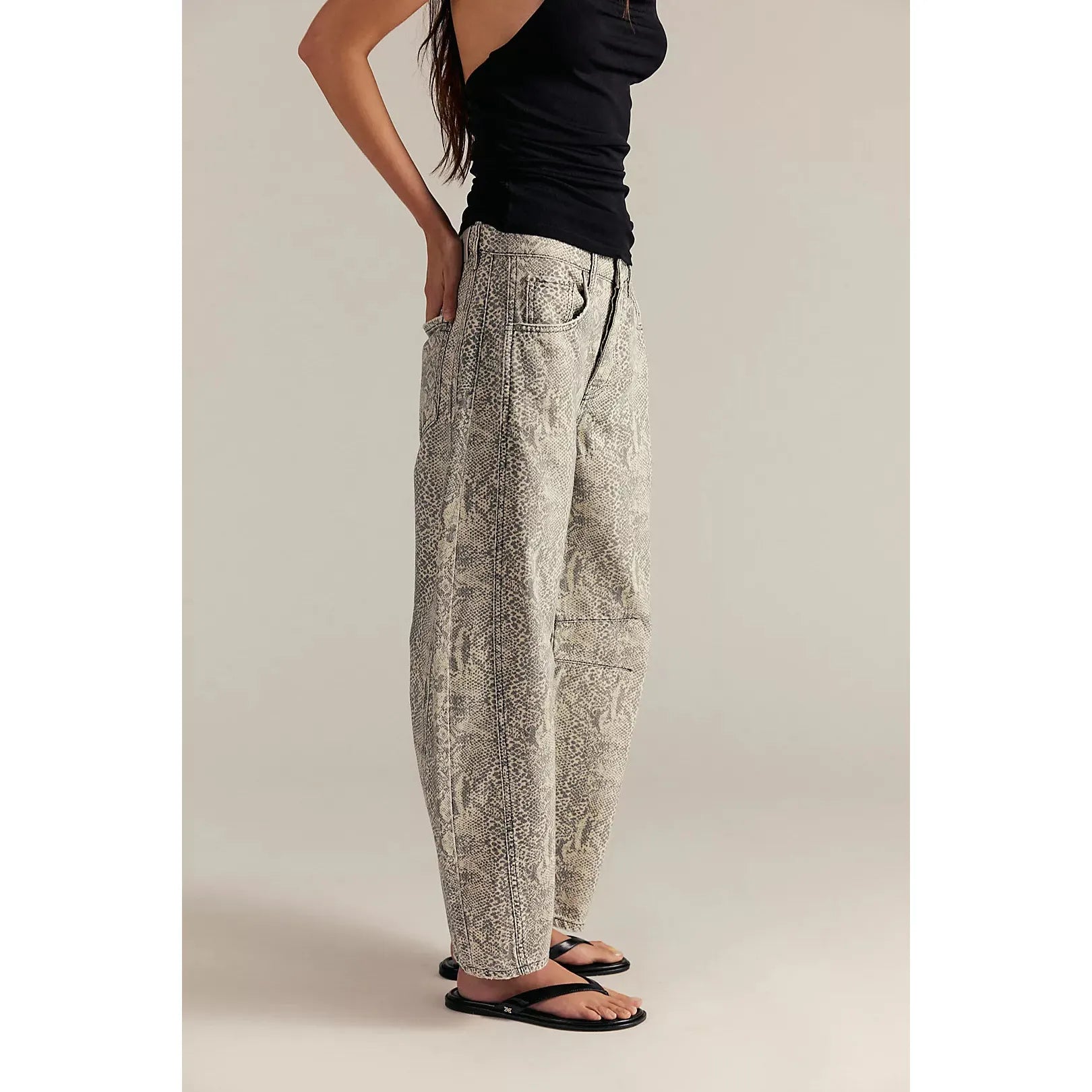 Free People - Good Luck Printed Barrel Jeans in Snake Combo