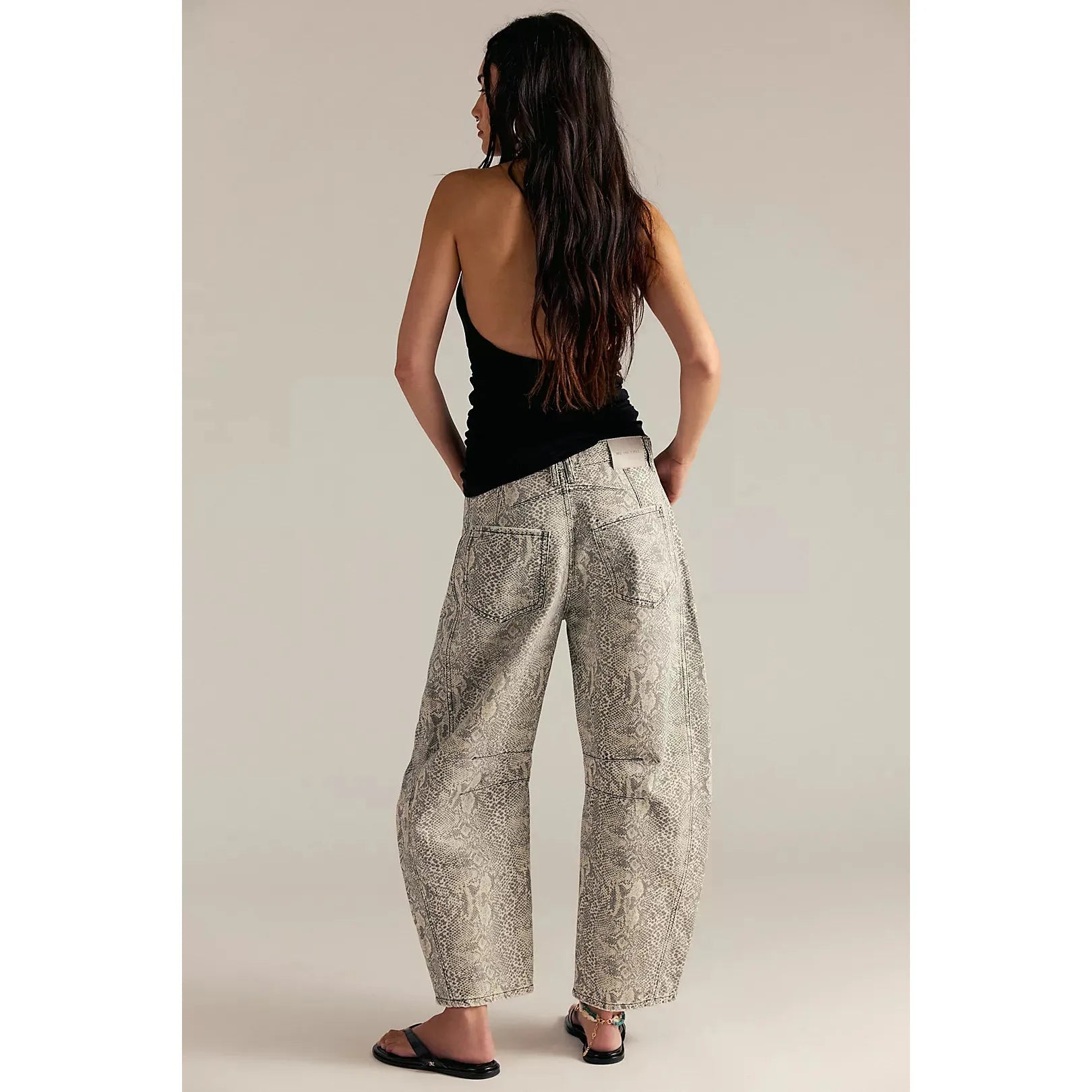 Free People - Good Luck Printed Barrel Jeans in Snake Combo