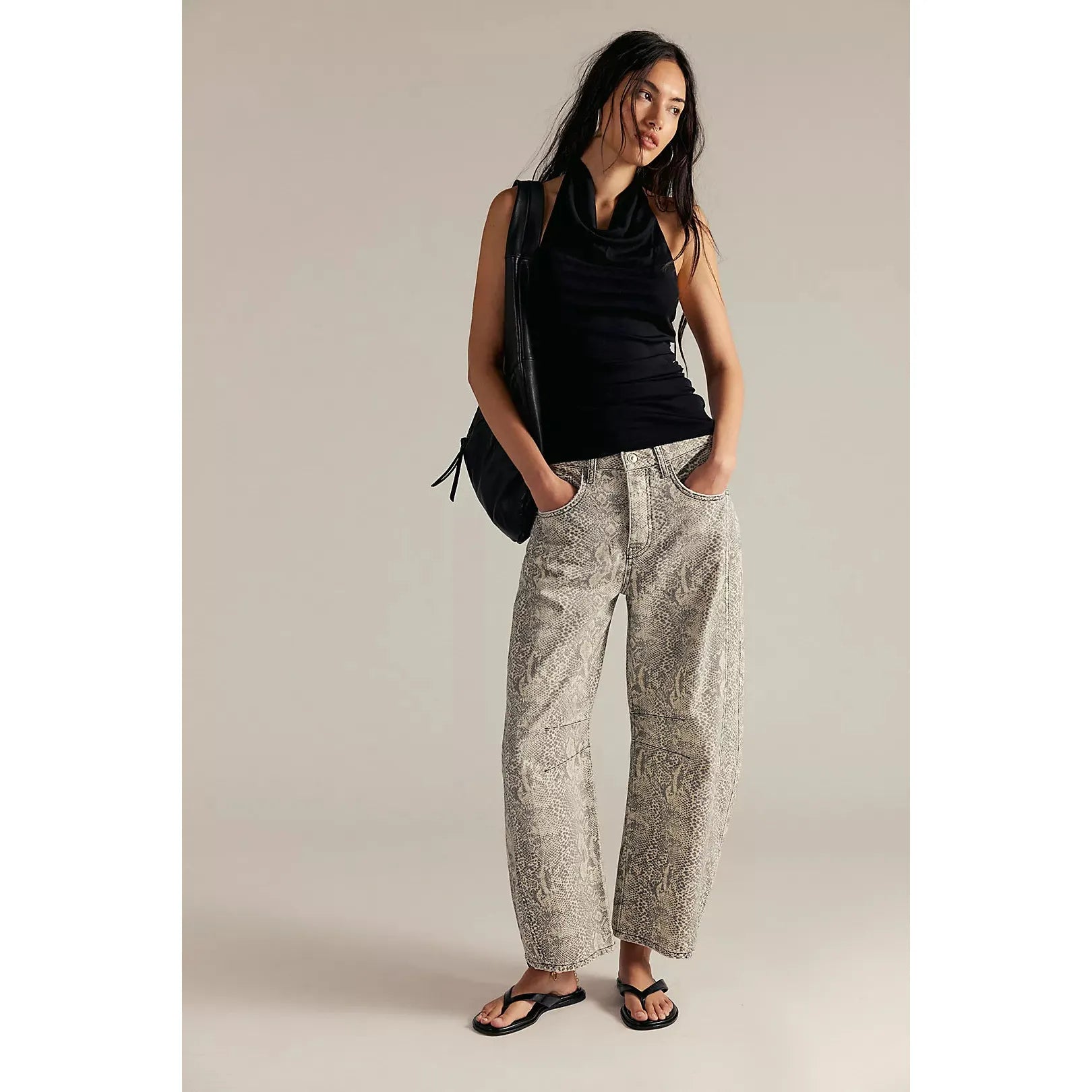Free People - Good Luck Printed Barrel Jeans in Snake Combo