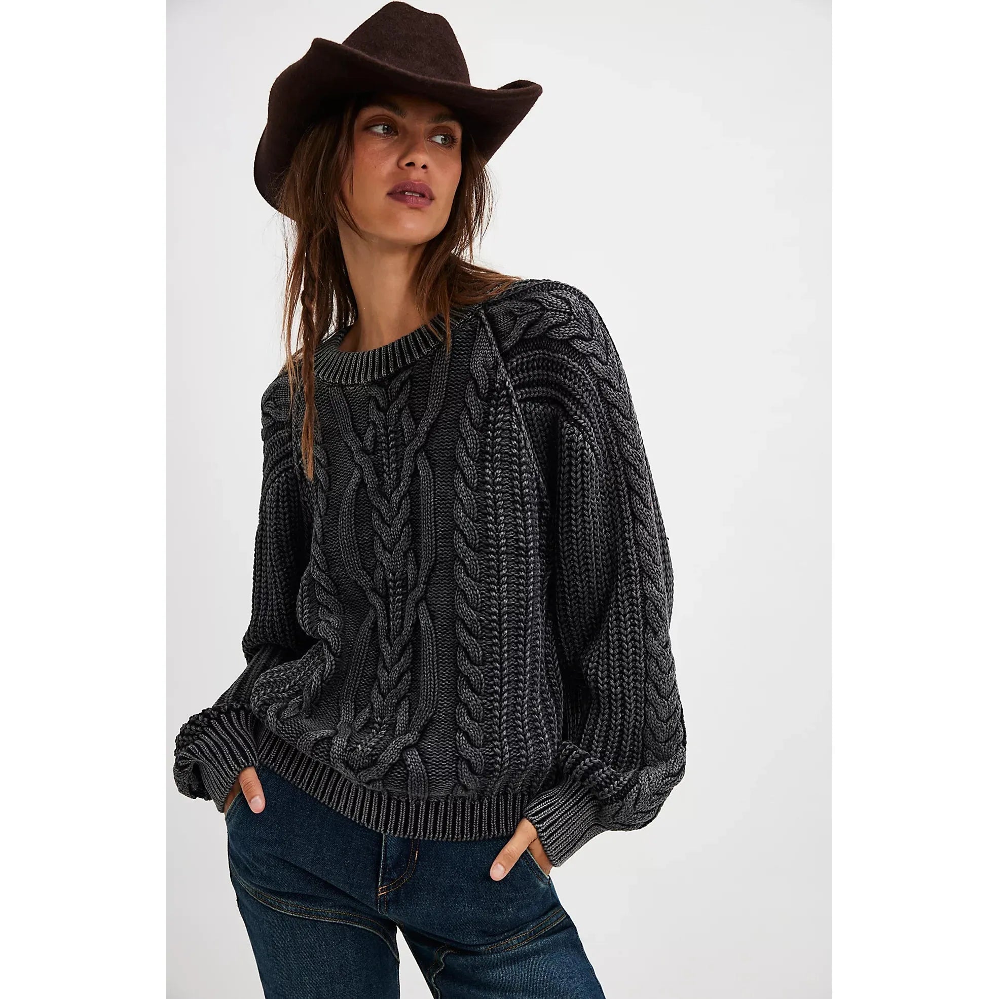 Free People - Frankie Cable Sweater in Black