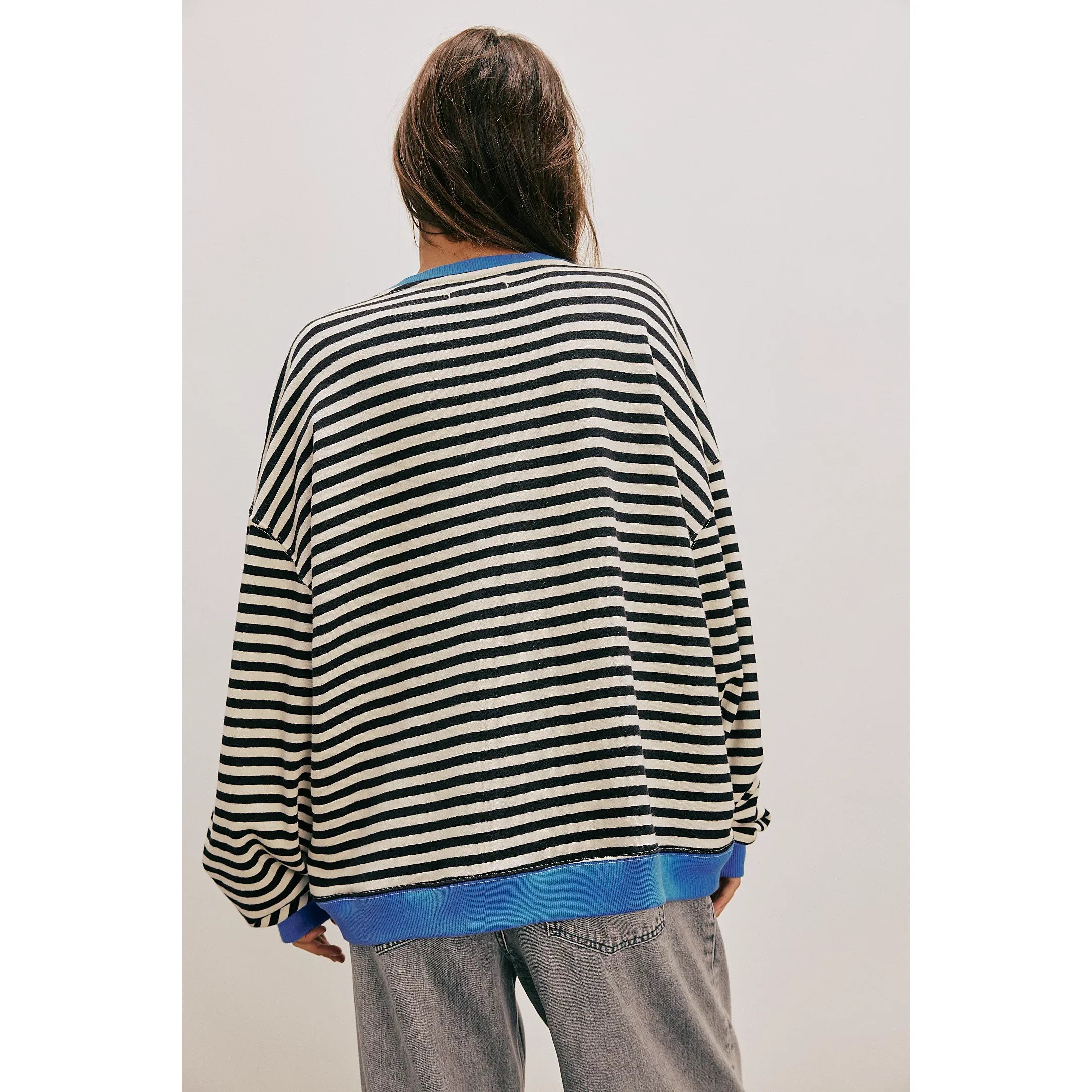 Free People - Classic Striped Oversized Crewneck in Black Combo