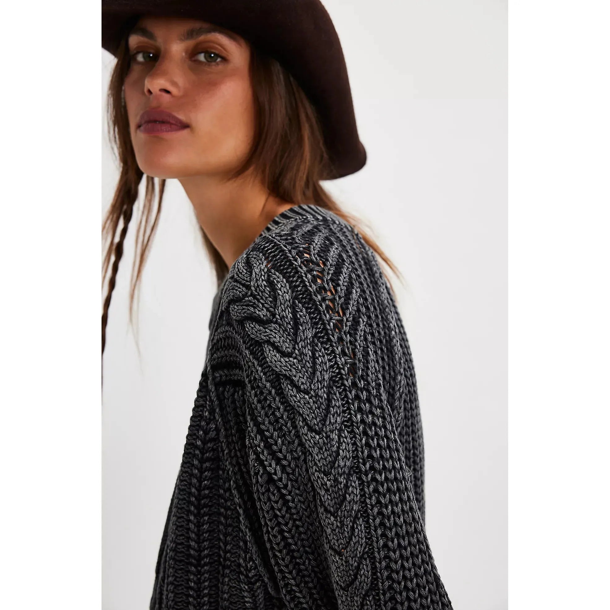 Free People - Frankie Cable Sweater in Black