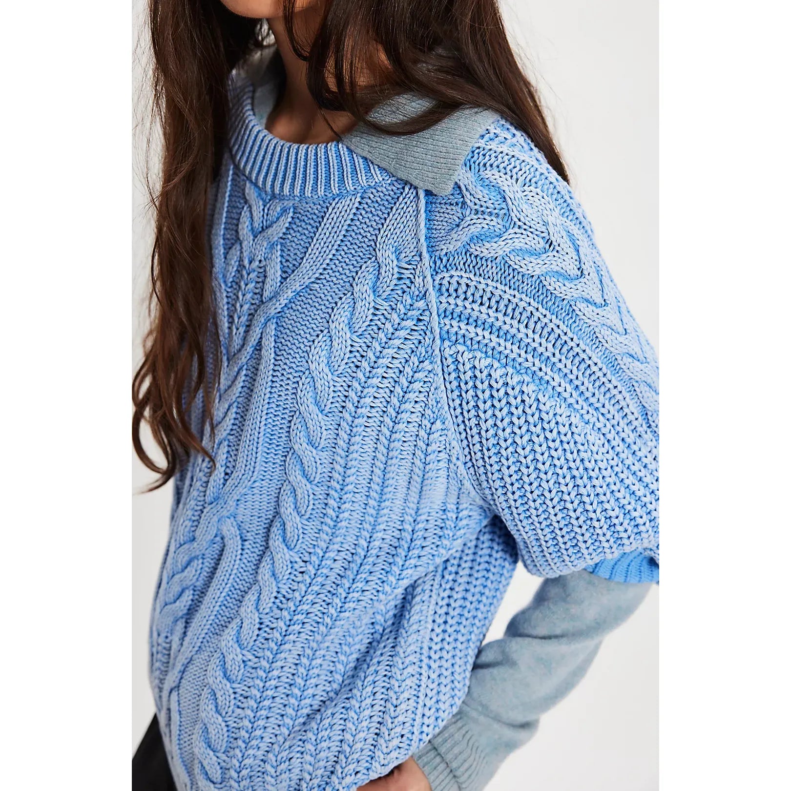Free People - Frankie Cable Sweater in Della Robbia Blue