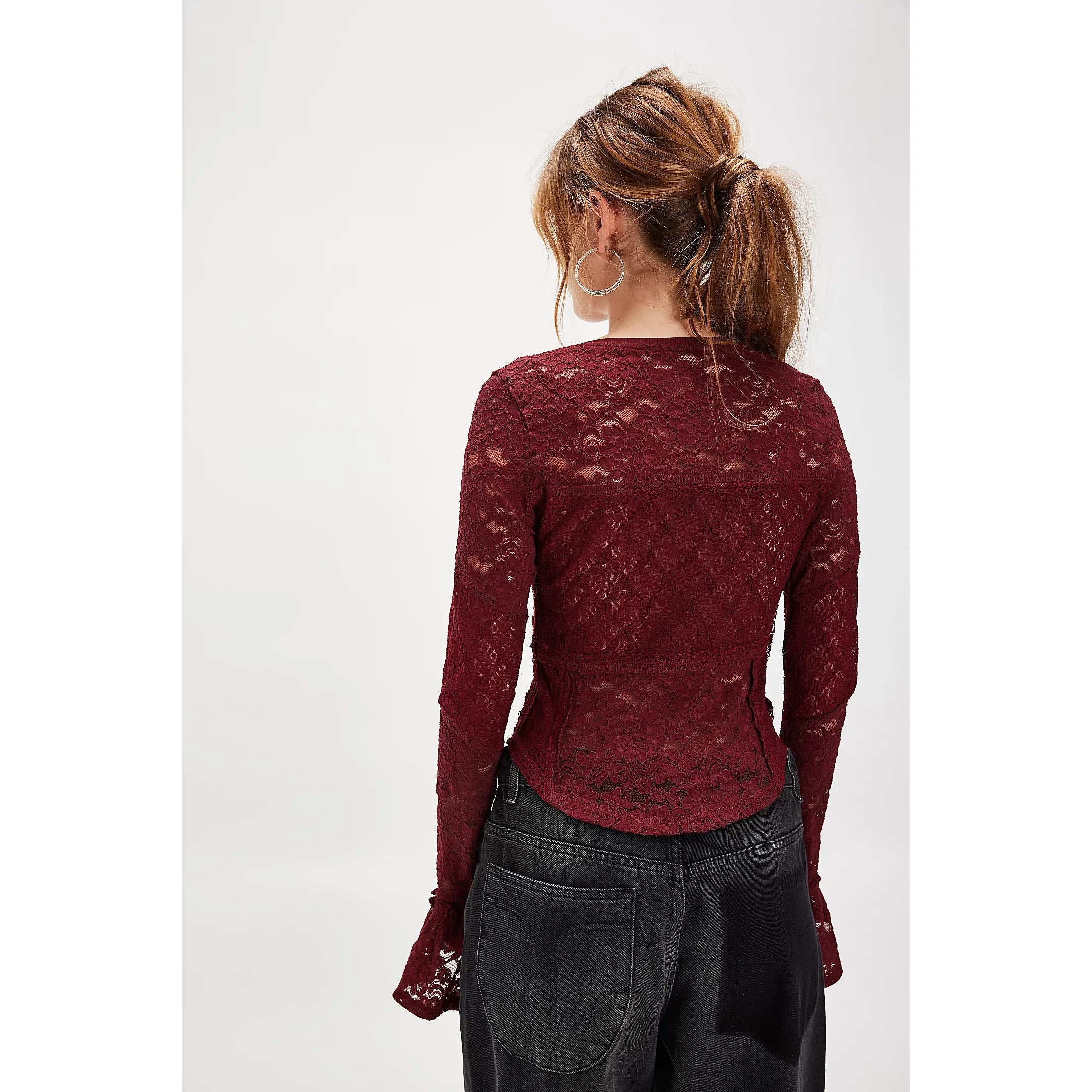 Free People - Lace Layering Long Sleeve in Cabernet