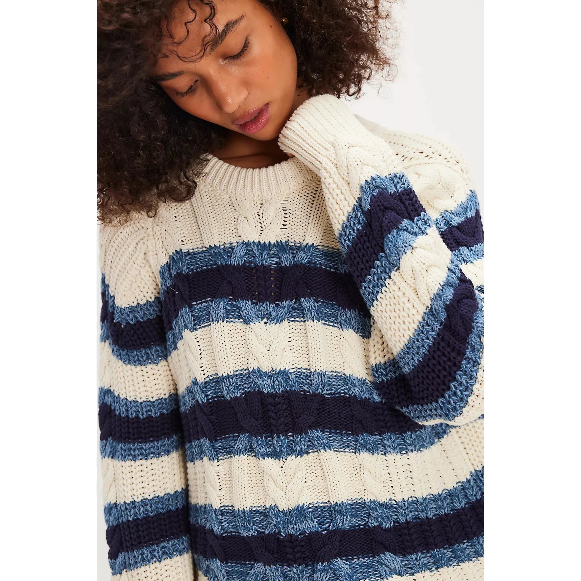 Free People - Frankie Cable Striped Sweater in Ivory Combo