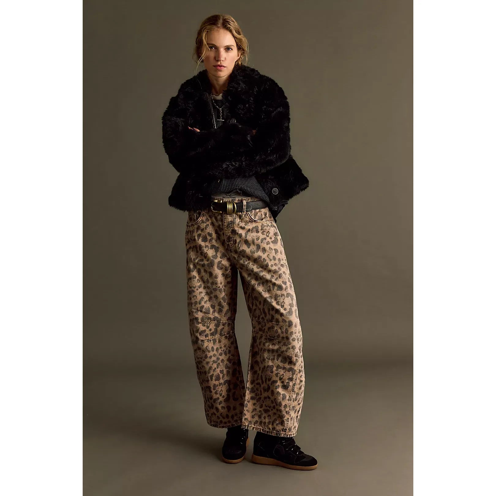 Free People - Good Luck Mid-Rise Barrel Jeans in Brown Sugar Combo