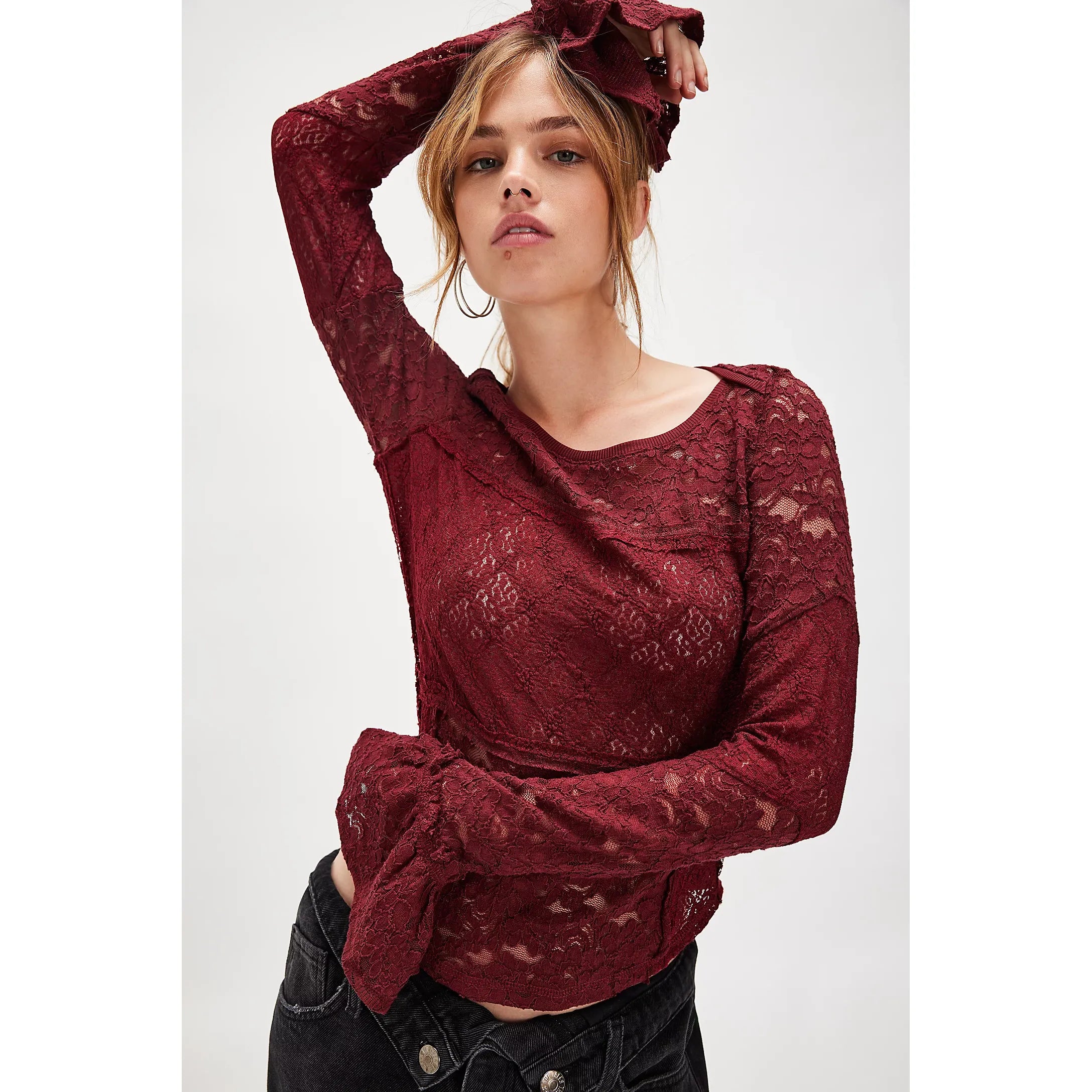 Free People - Lace Layering Long Sleeve in Cabernet