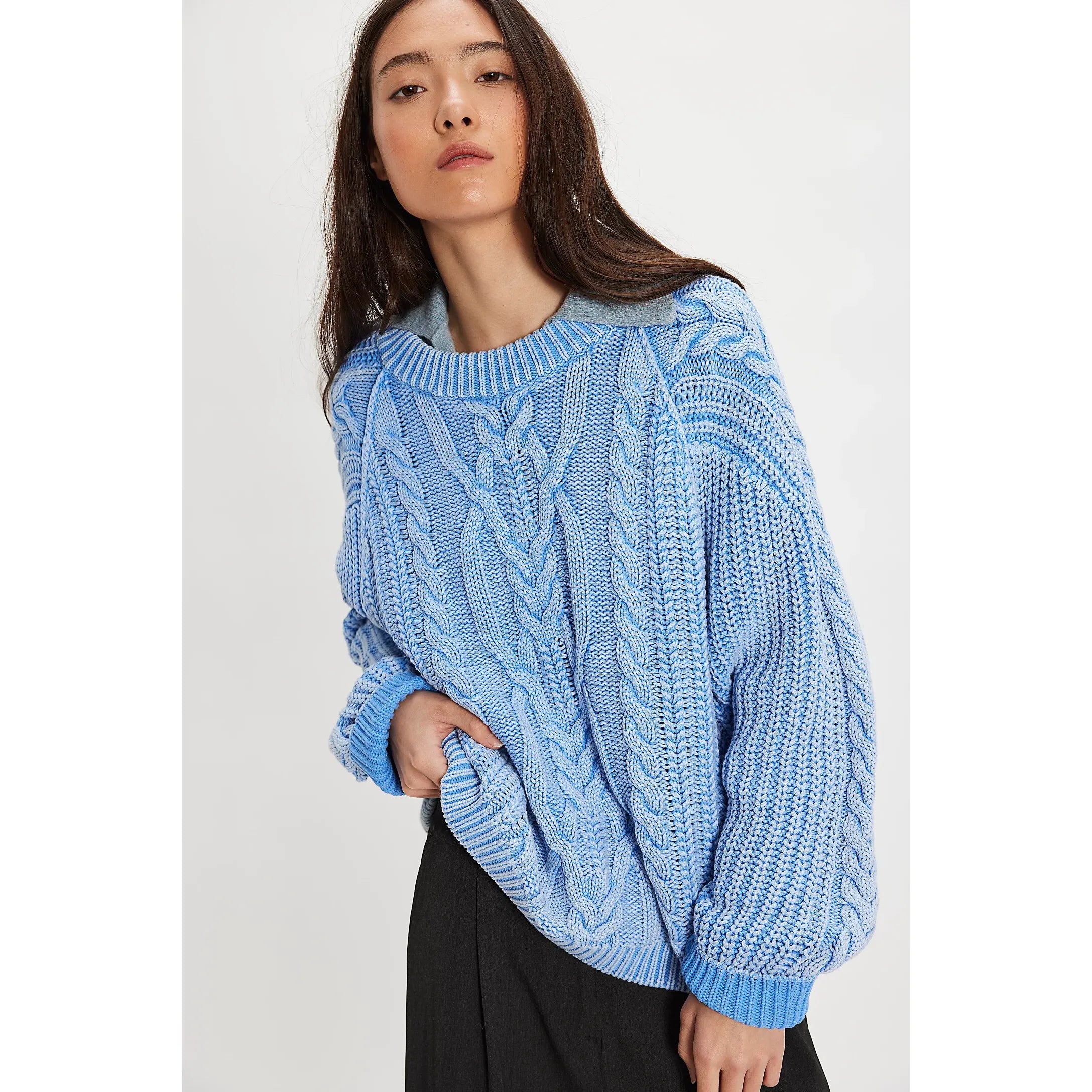 Free People - Frankie Cable Sweater in Della Robbia Blue
