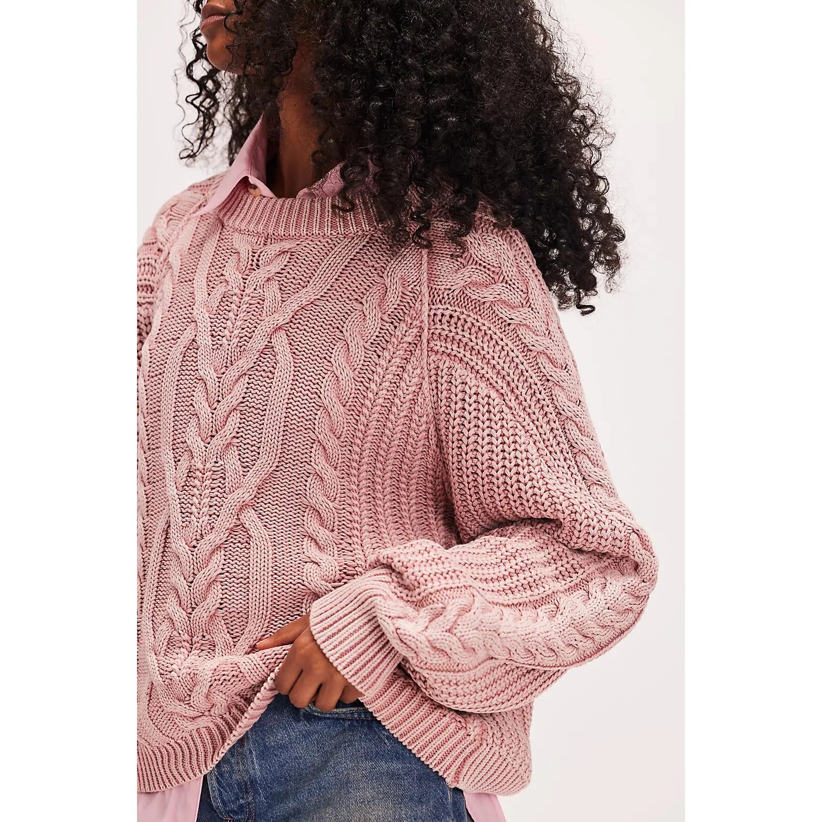 Free People - Frankie Cable Sweater in Misty Rose