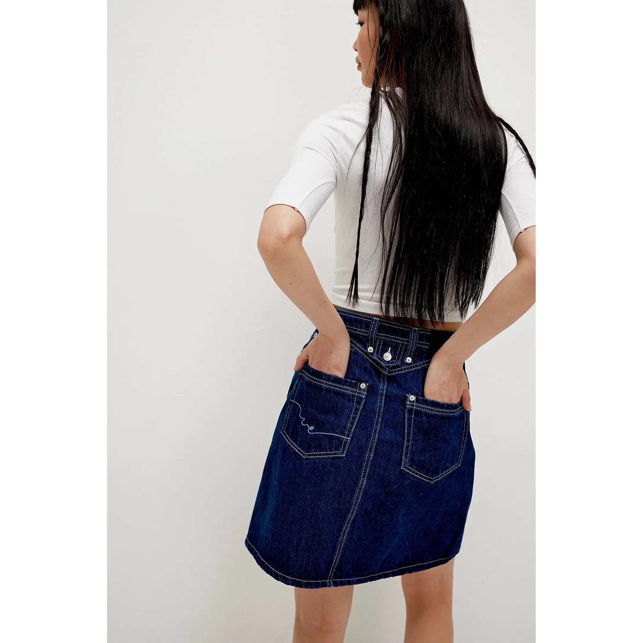 Free People - Suzy Denim Midi Skirt in Deep Blue Cursh