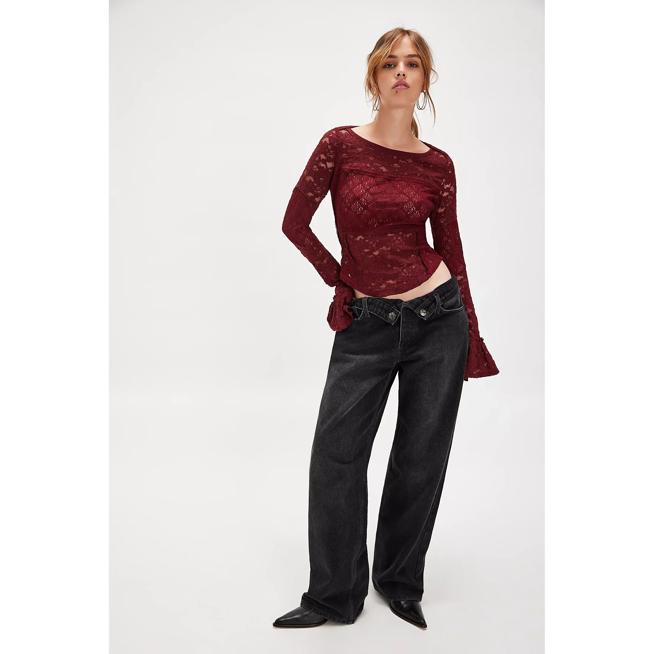 Free People - Lace Layering Long Sleeve in Cabernet
