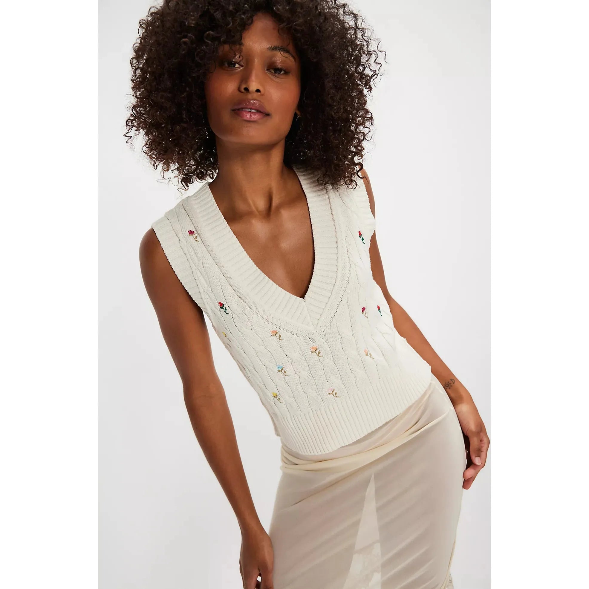 Free People - Plumeria Floral Vest in Ivory