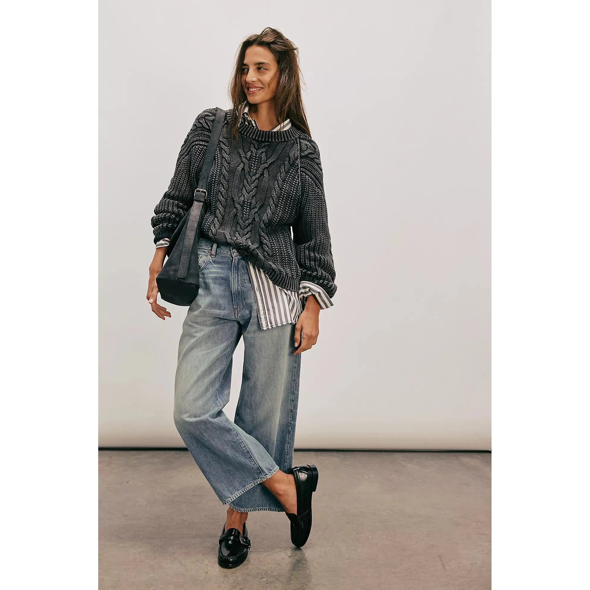 Free People - Frankie Cable Sweater in Black