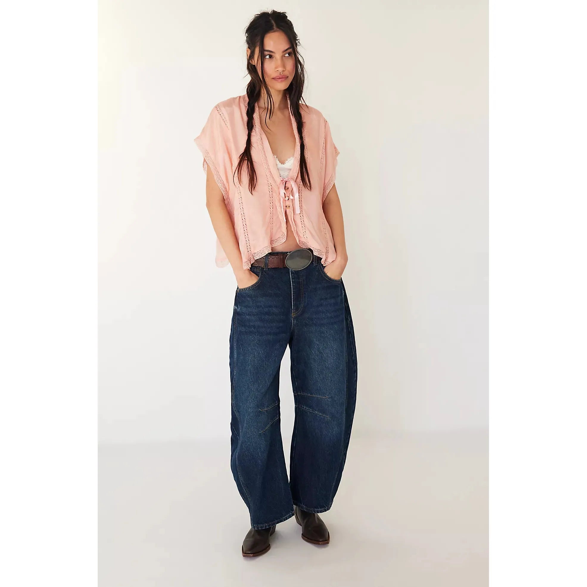 Free People - Good Luck Mid-Rise Barrel Jeans in Deep End
